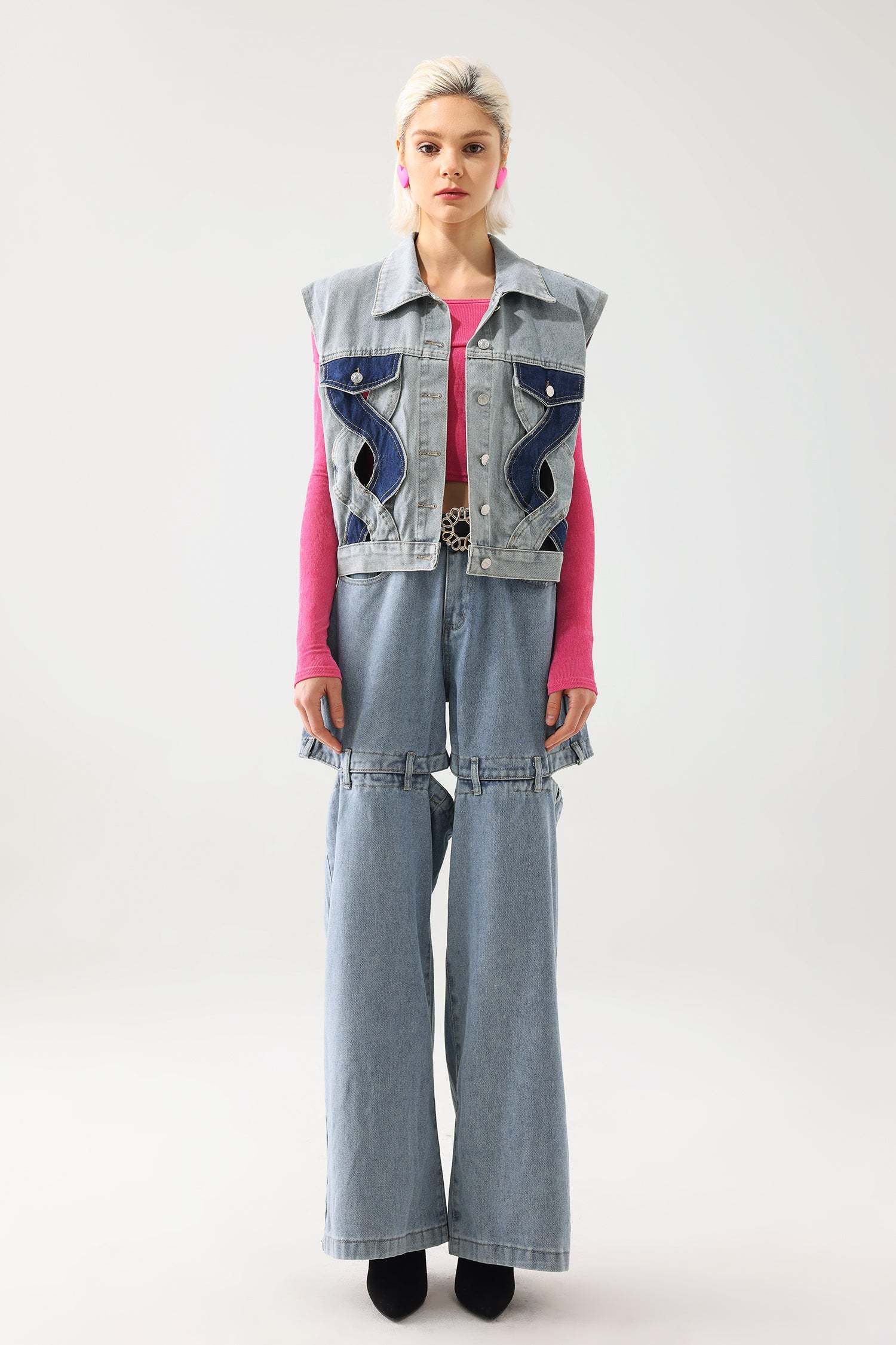 Tihila Cutout Denim Vest