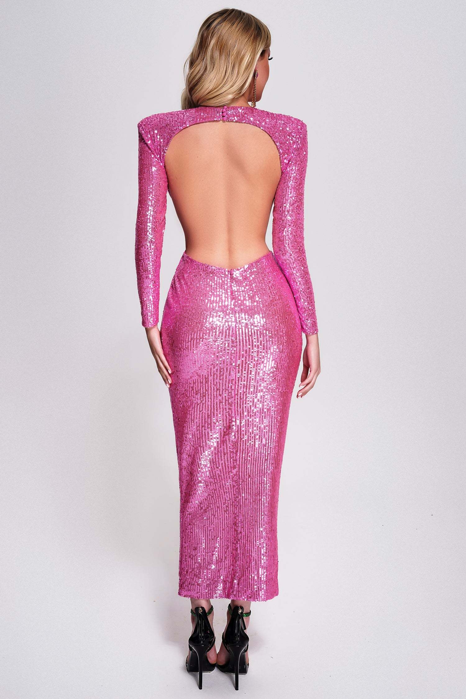 Venaa Sequin Cutout Maxi Dress - Pink