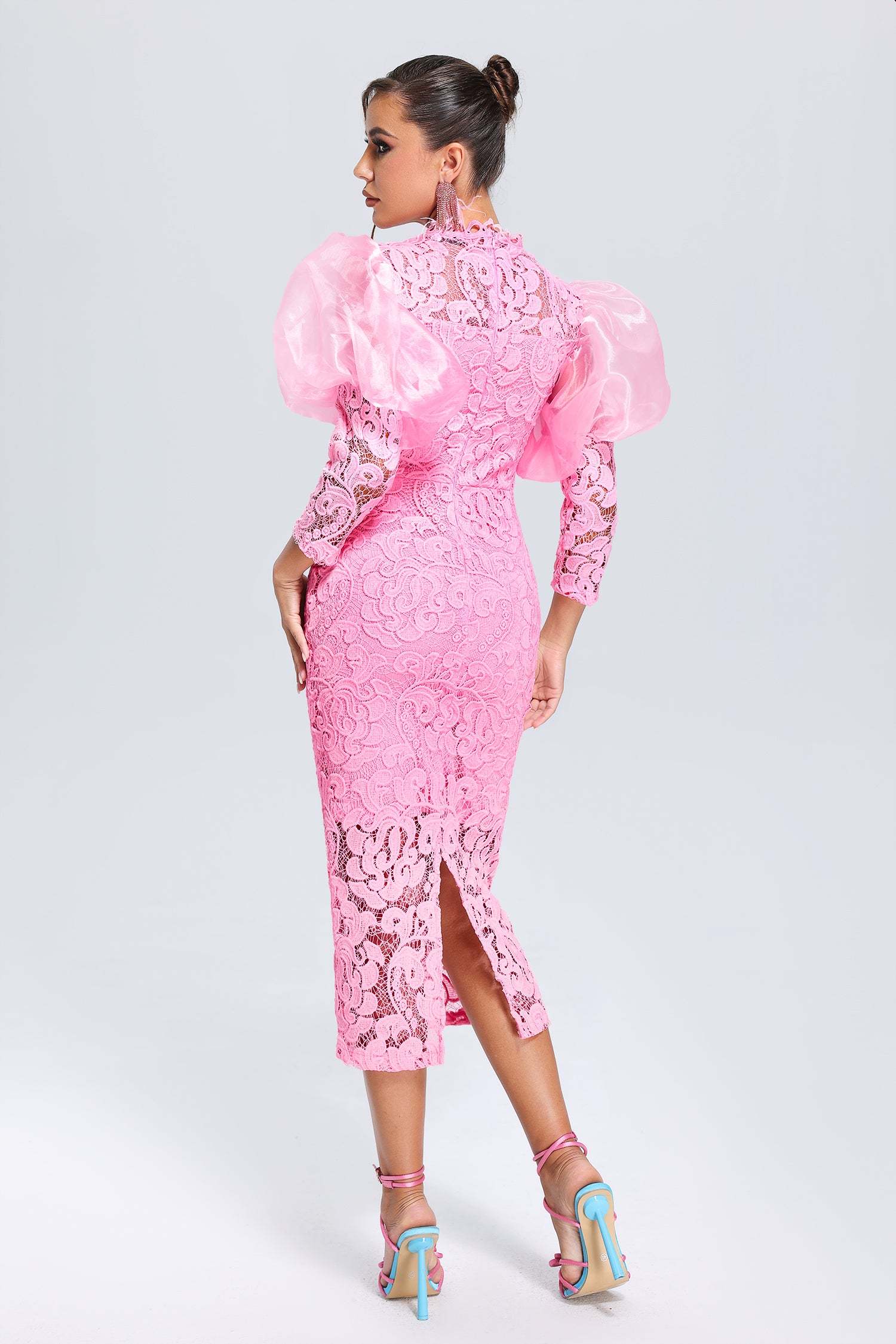 Vercia Puff Sleeve Lace Midi Dress