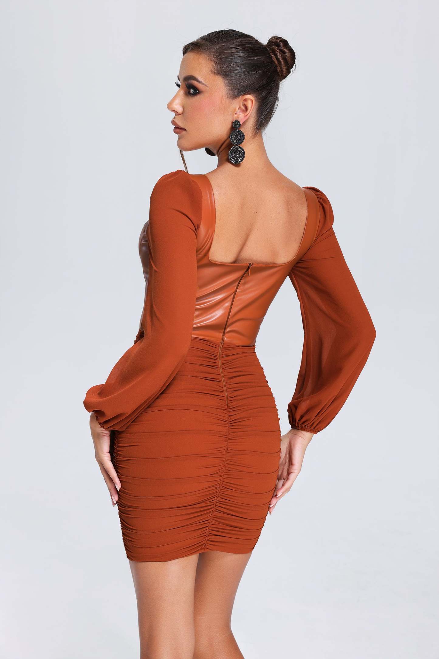 Villa Eco-Leather Ruched Mini Dress