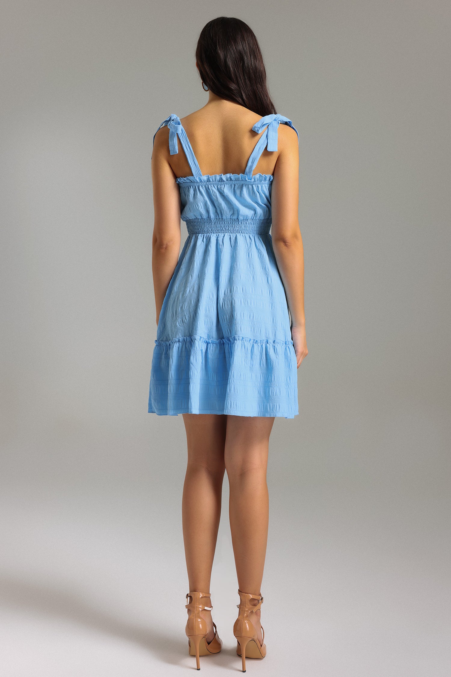 Vinly Halter Ruffle Mini Dress - Blue