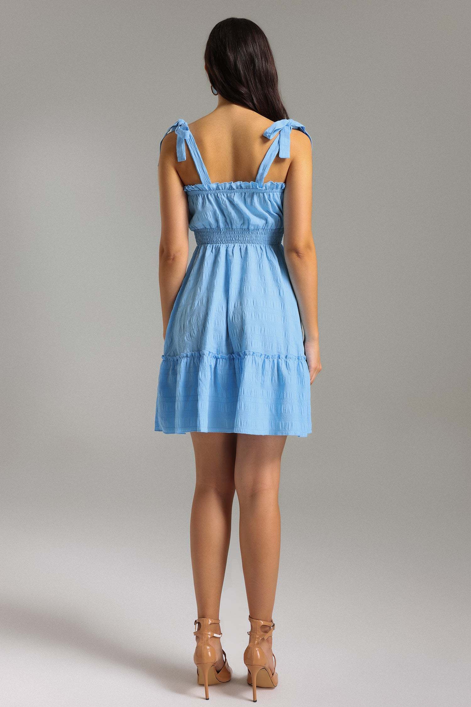 Vinly Halter Ruffle Mini Dress - Blue