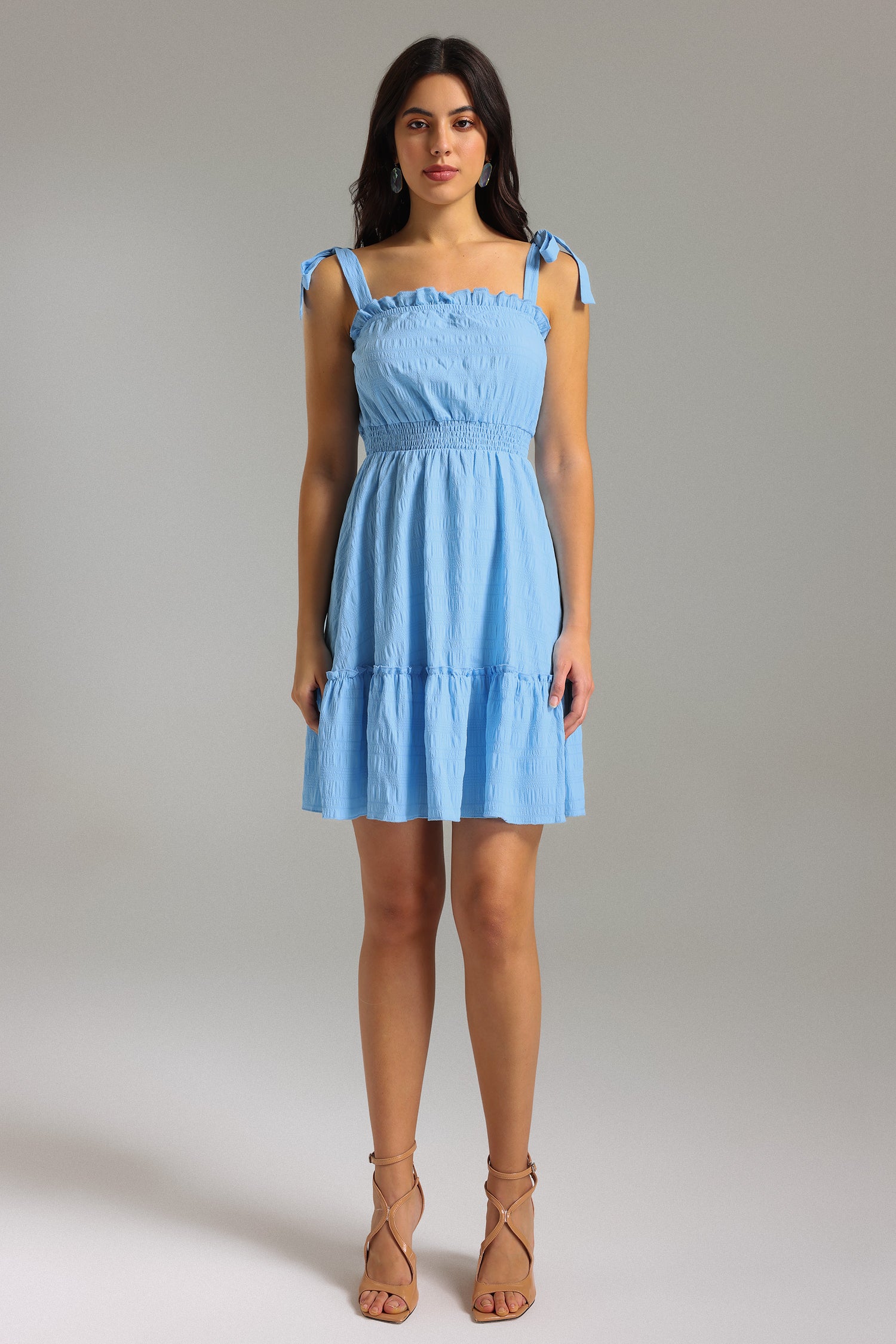 Vinly Halter Ruffle Mini Dress - Blue