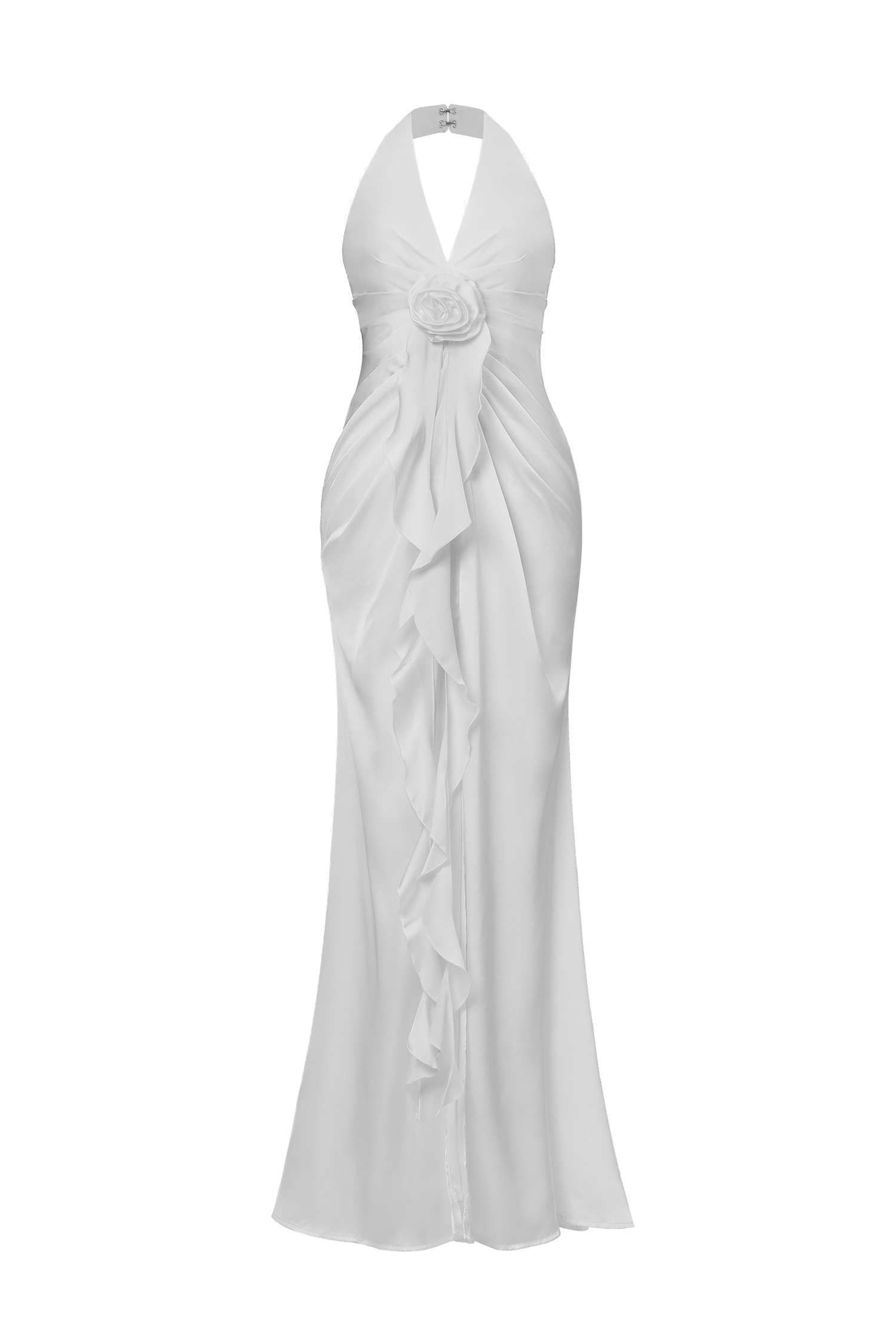 Salla Ruthie  Halter-neck three-dimensional flower ruffled cinched waist maxi dress