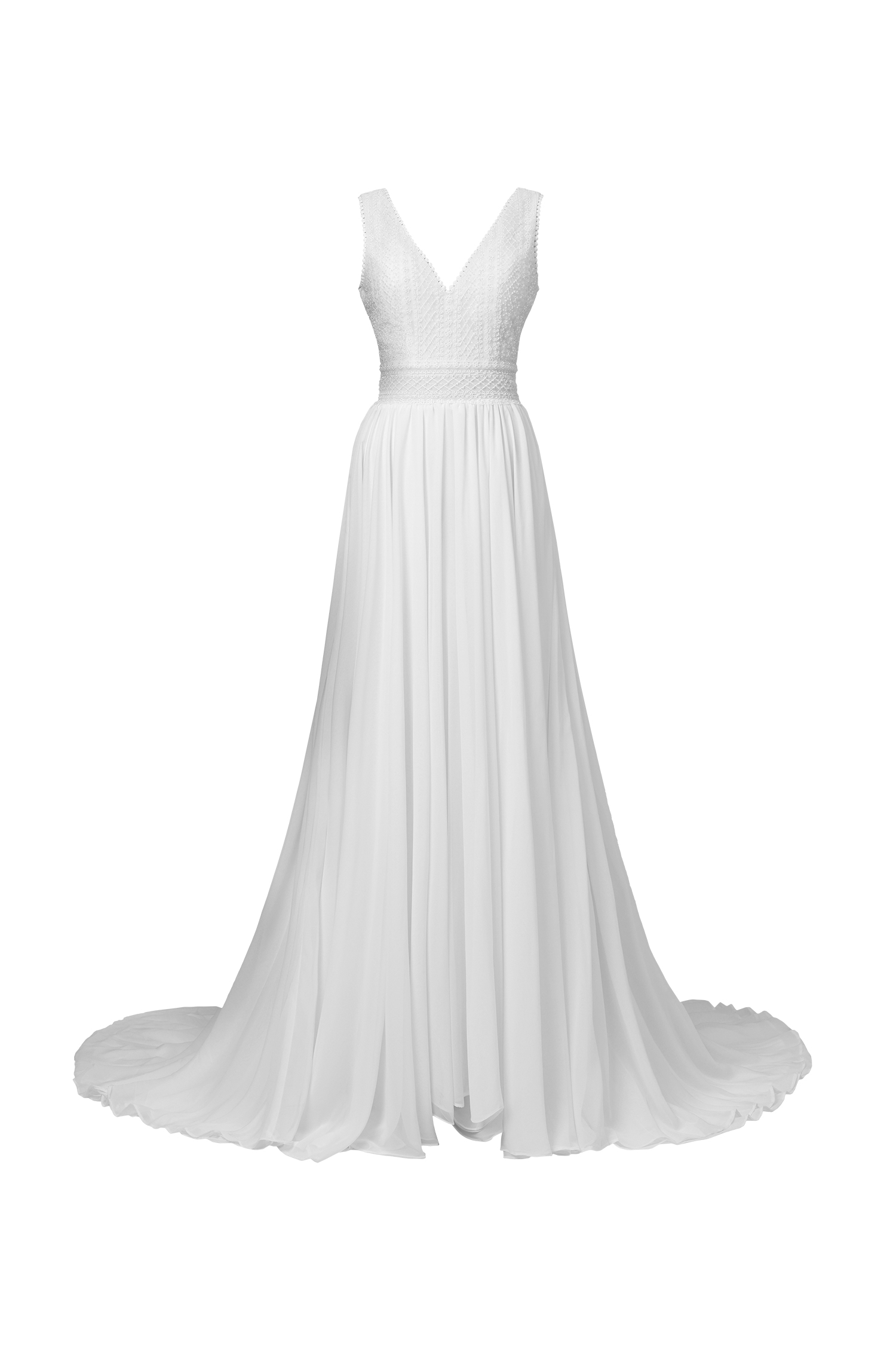 Yalyka Deep V-neck sleeveless high-waisted wedding maxi dress