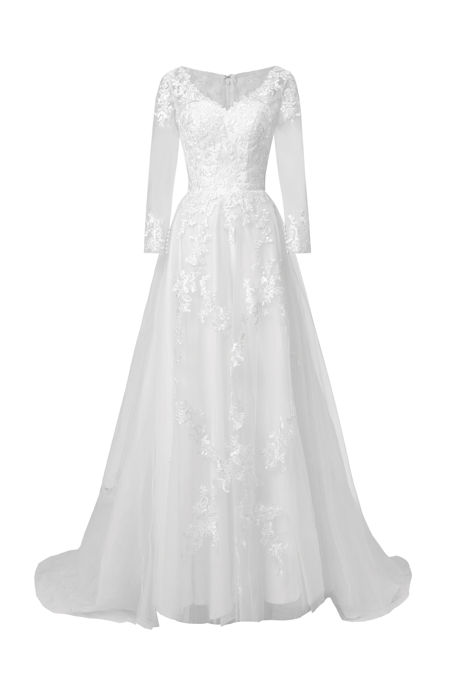 Dolcie V-neck lace patchwork mesh fabric maxi wedding dress