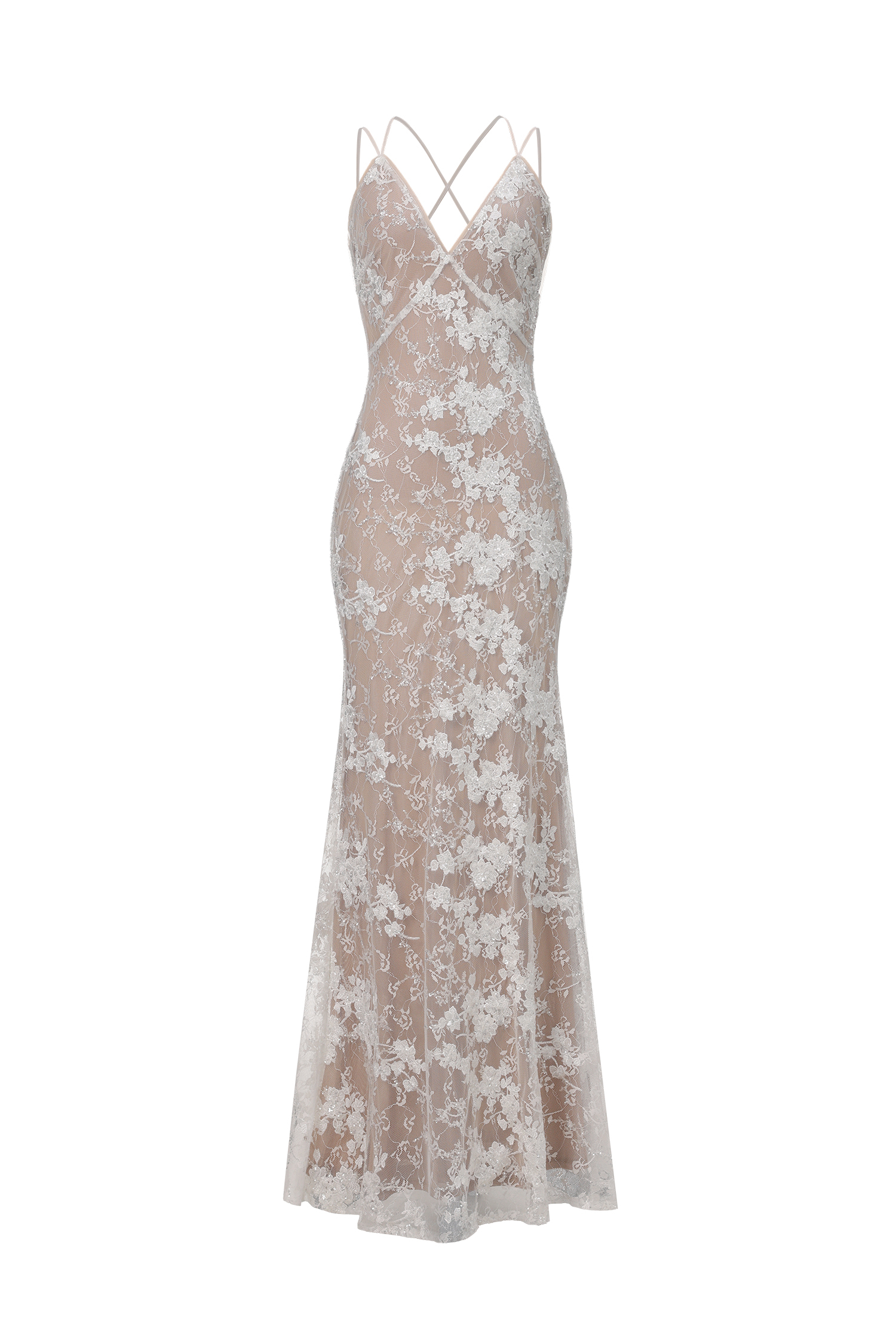 Thea Sling V-neck Sequins Lace maxi wedding dress