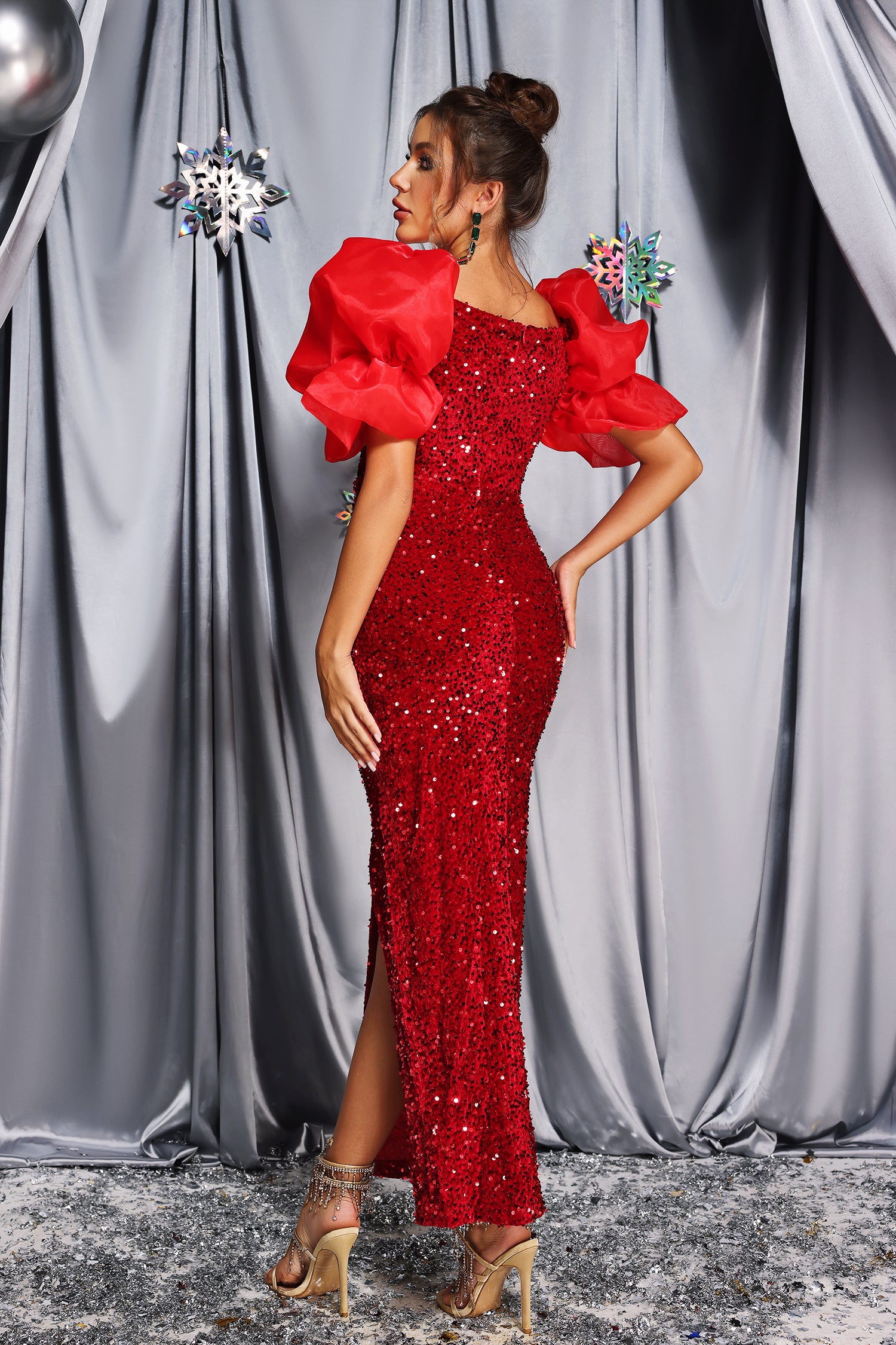 Xakia Puff-Sleeve Sequin Dress