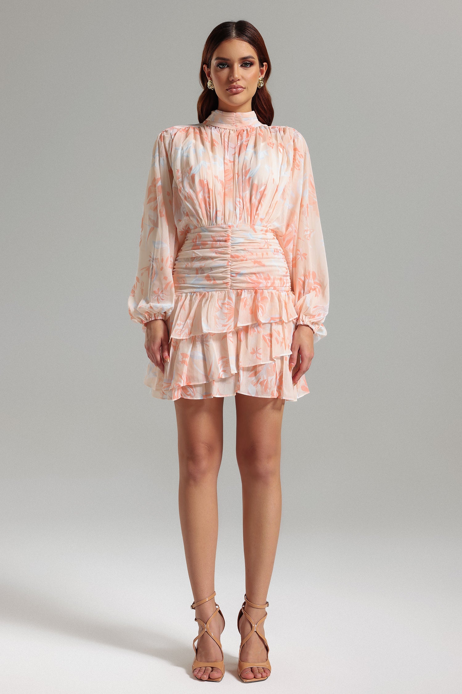 Xava Ruched Printed Mini Dress