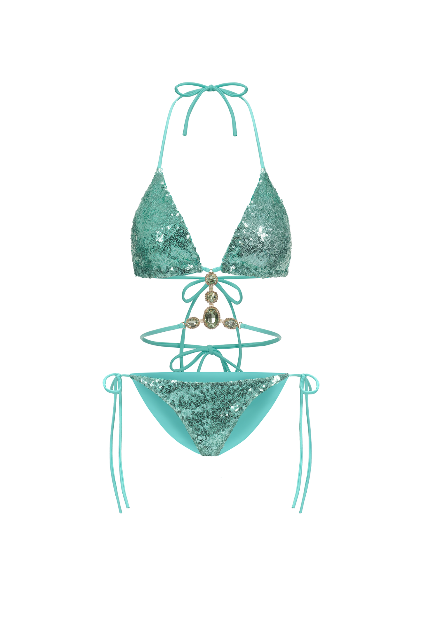Hlasa Halter Sleeveless Sequin Diamond Bikini