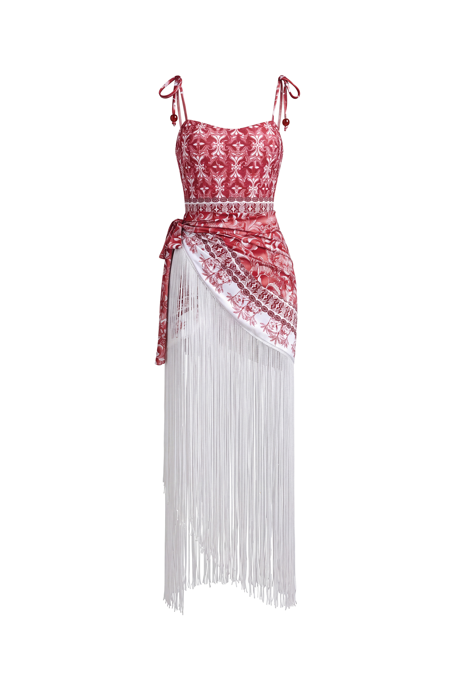 Trosy Resort Flowy Fringe Print One Piece Swimsuit Two Piece Set
