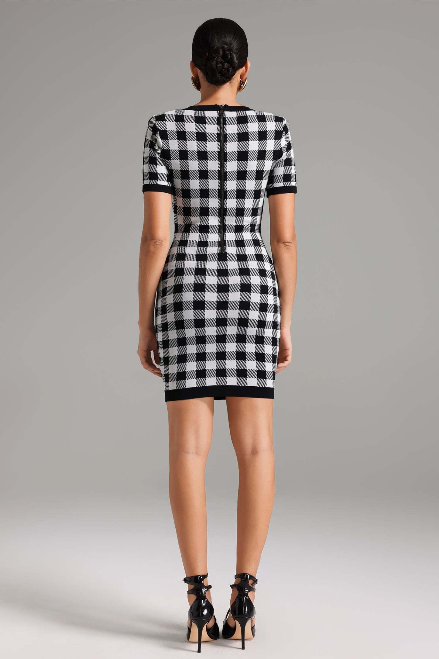 Yaloru Plaid Knitted Mini Dress