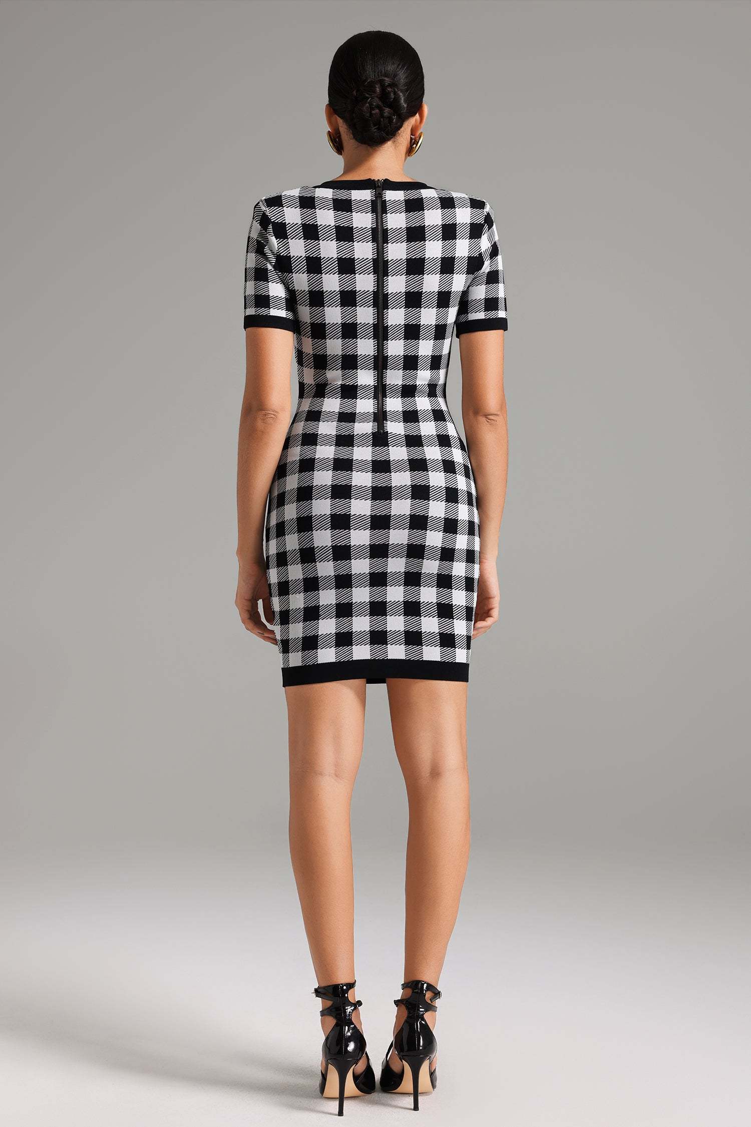 Yaloru Plaid Knitted Mini Dress