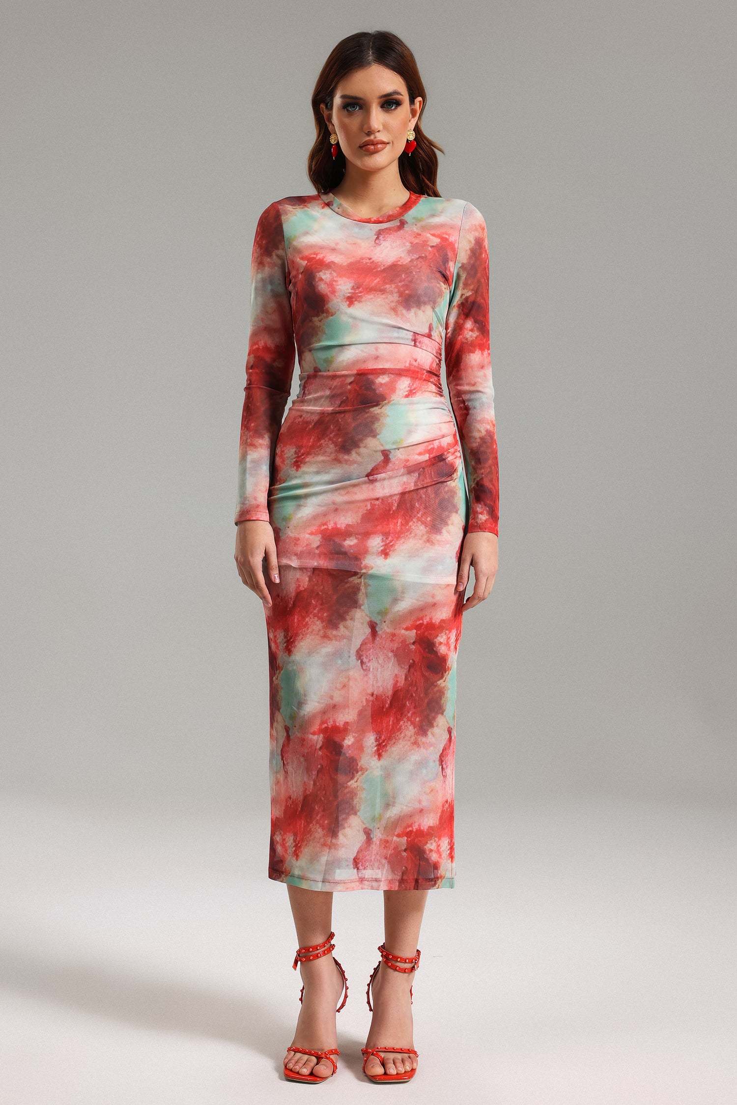 Zeno Printed Mesh Midi Dress