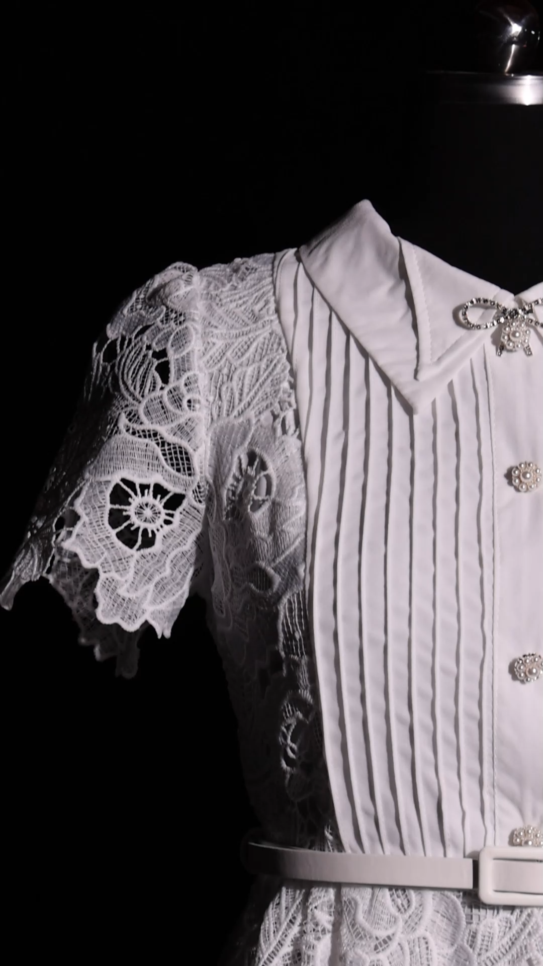 Pora Flowers Lace Short Sleeve  Embroidery Midi Dress