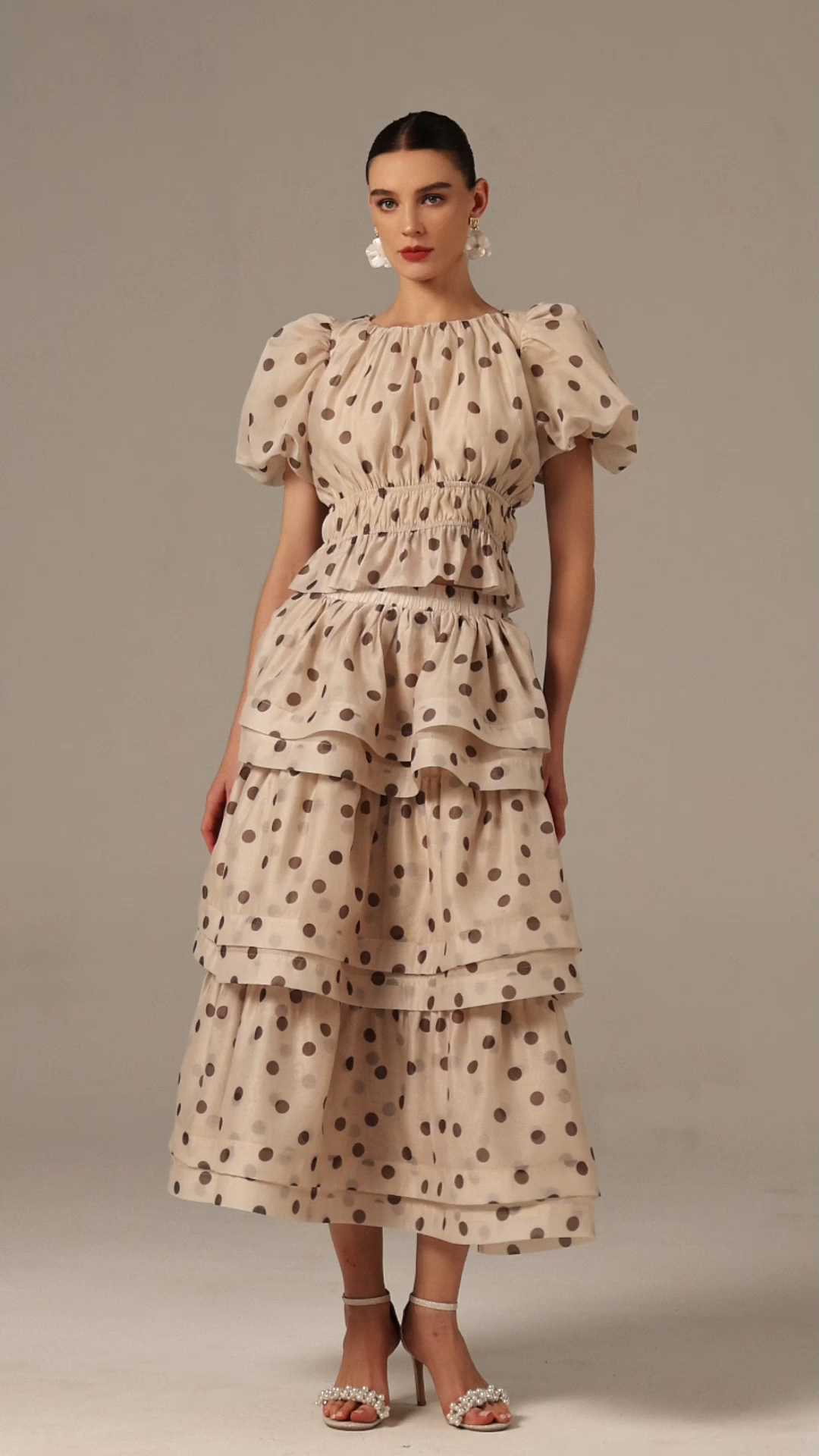 Willa Puff Sleeves Dot Printed Top And Skirt Two-Piece Set