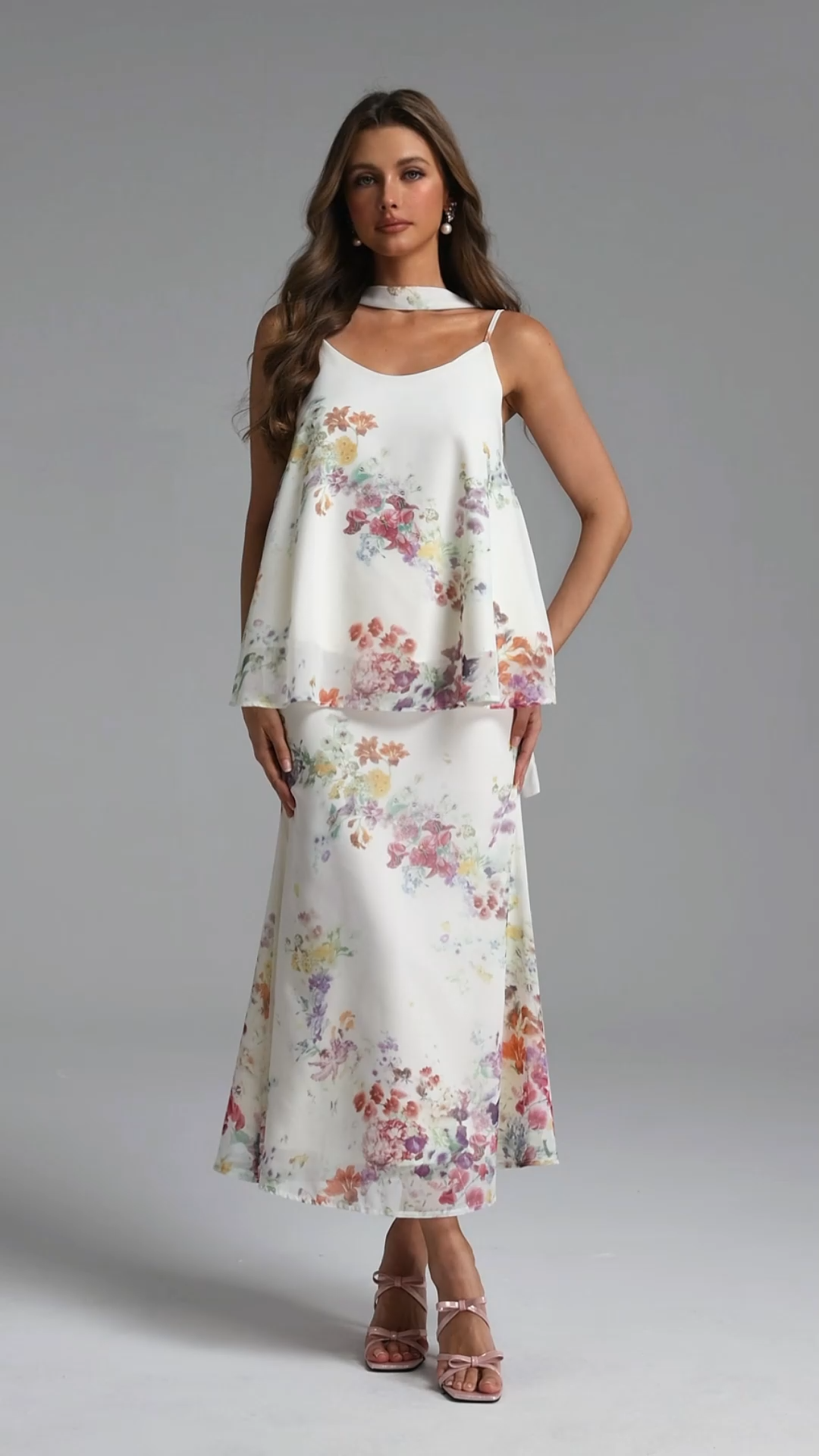 Lucia Resort Flowy Floral Print Woven Top and Skirt Two Piece Set