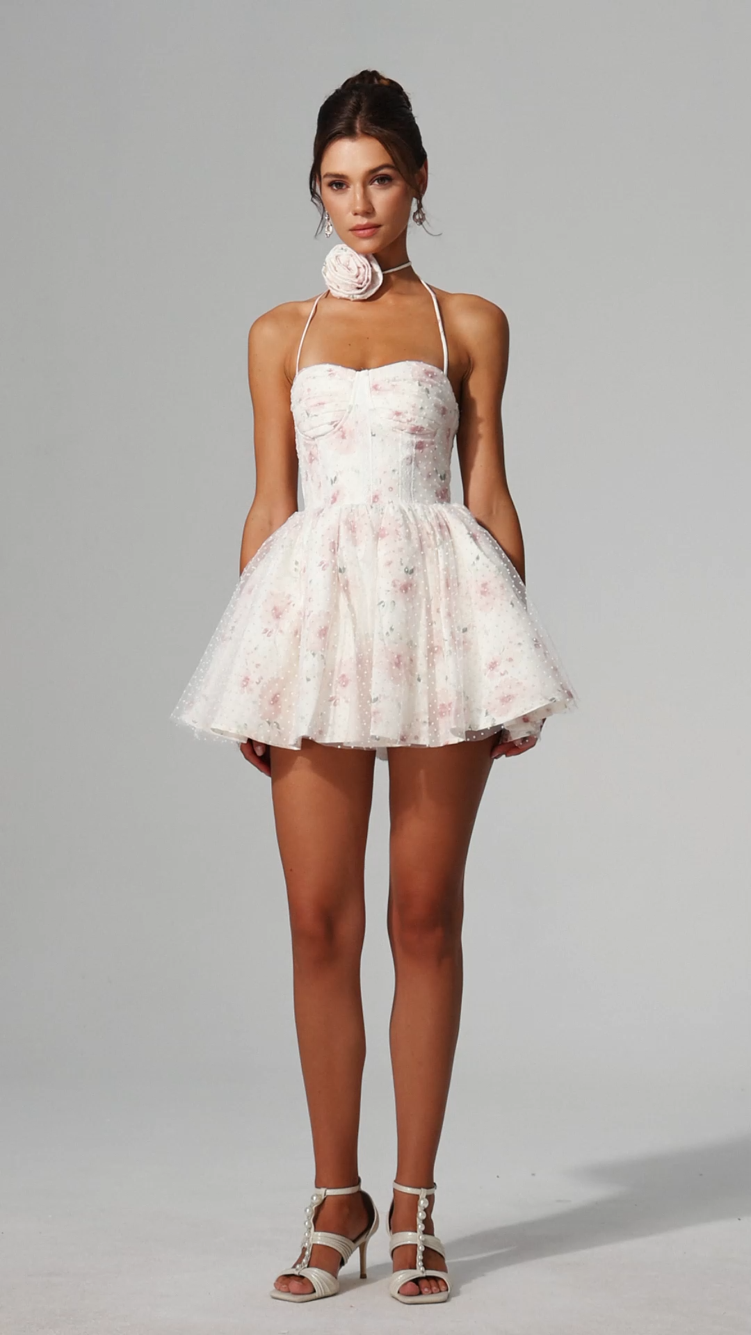 Edda Sleeveless Lace Floral Printed Mini Dress
