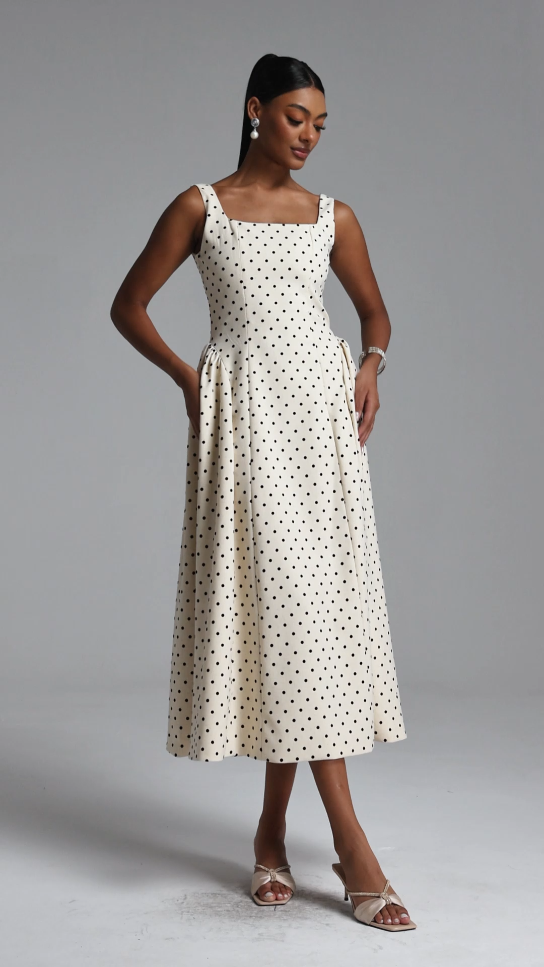 Roie Classic Tailored Square Neck Polka Dot Maxi Dress