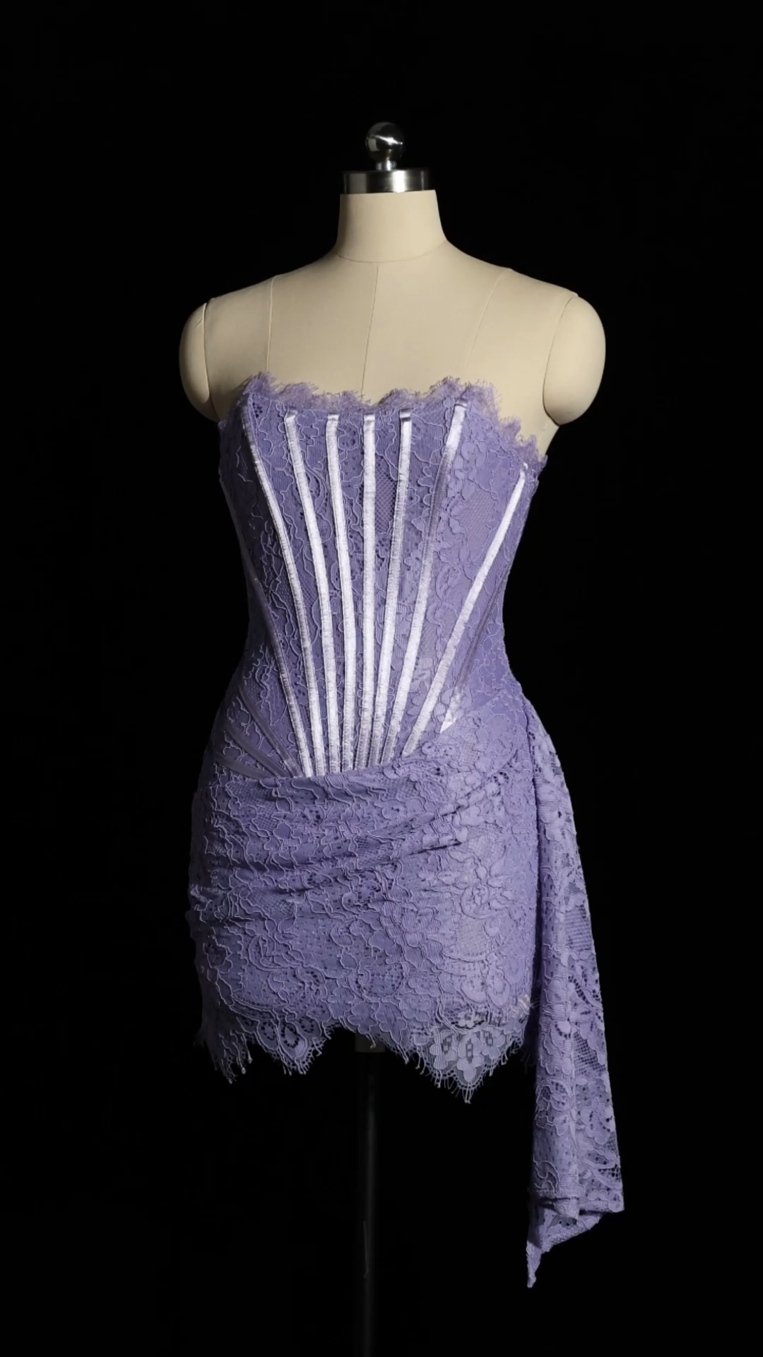 Rosel Asymmetric Lace Mini Purple Dress