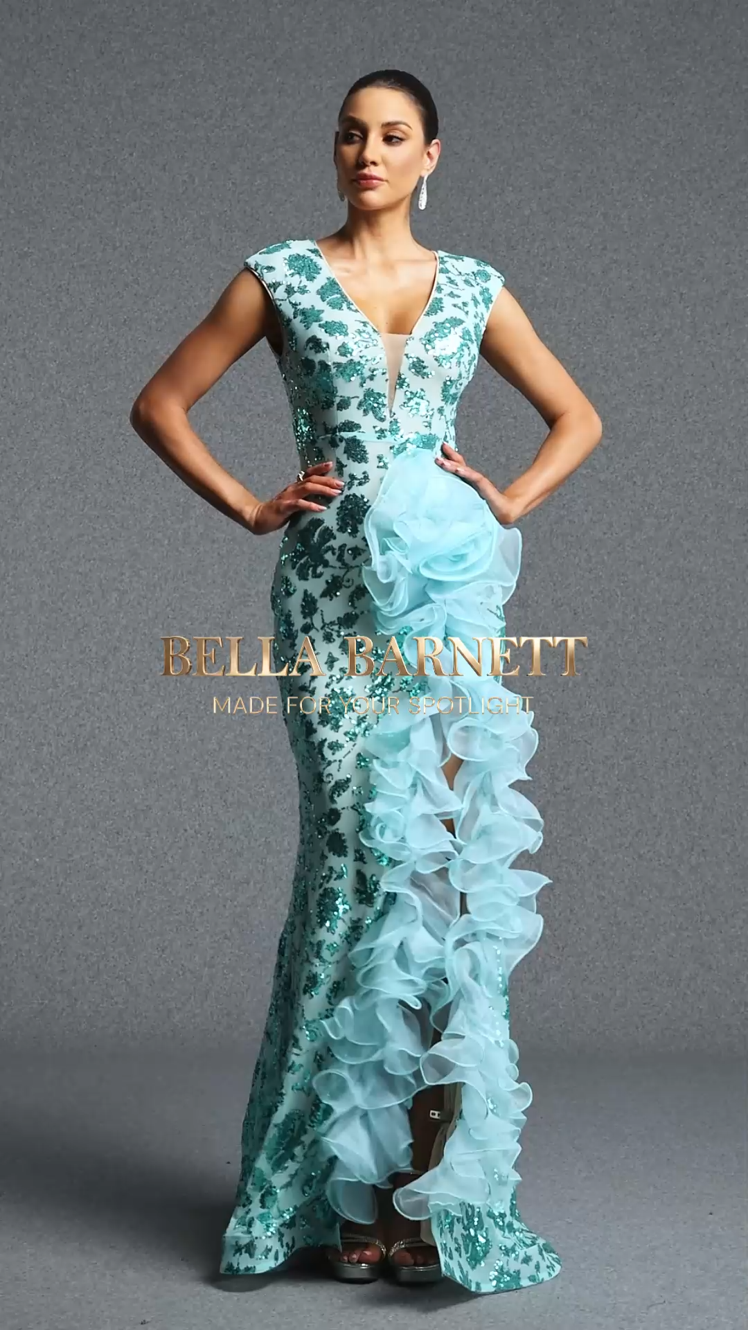 Margot Romantic V Neck Sleeveless Sequin Floral Ruched Slit Maxi Dress
