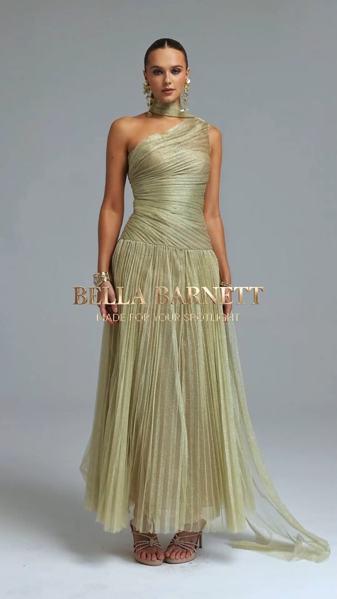 Lanla Elegant Cinched Waist Ruched Sash Mesh Woven Maxi Dress