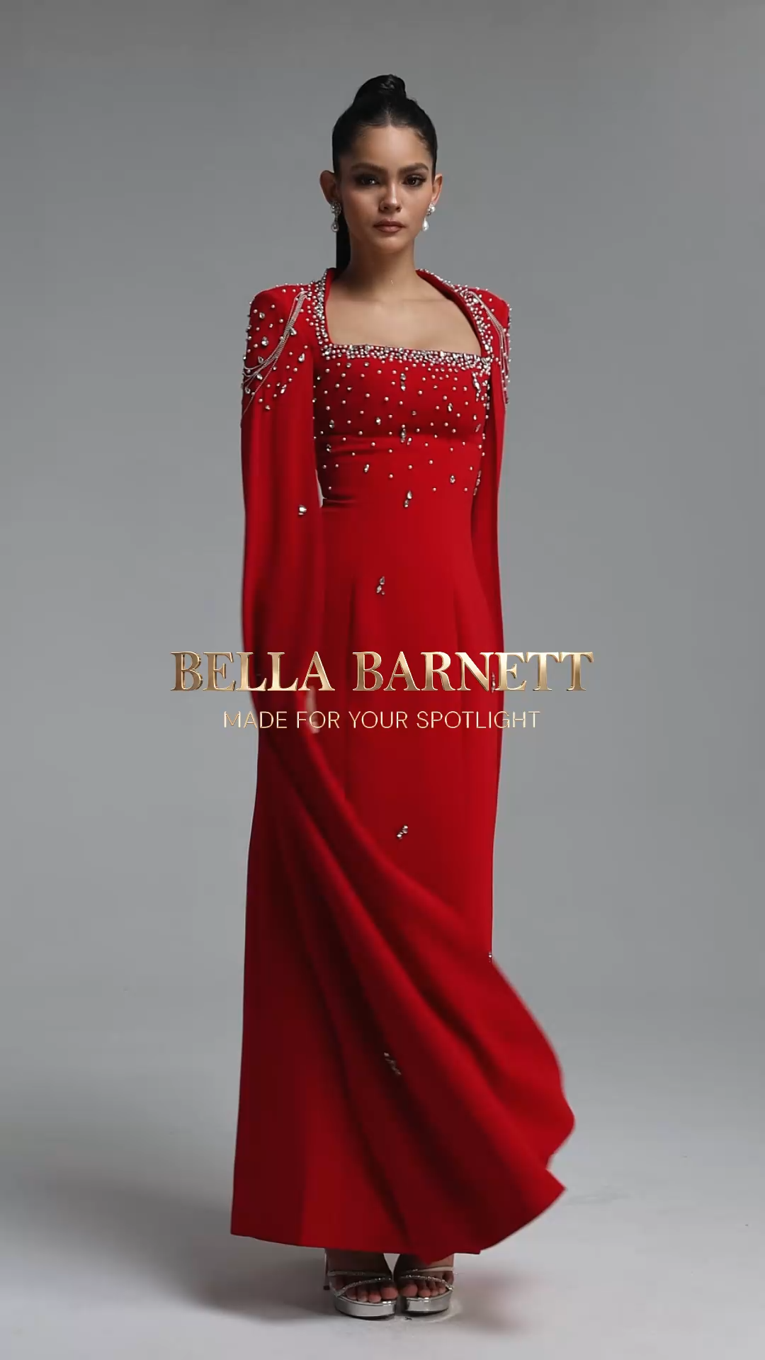 Valery Glamorous Square Neck Draped Sleeve Rhinestone Bandage Maxi Dress