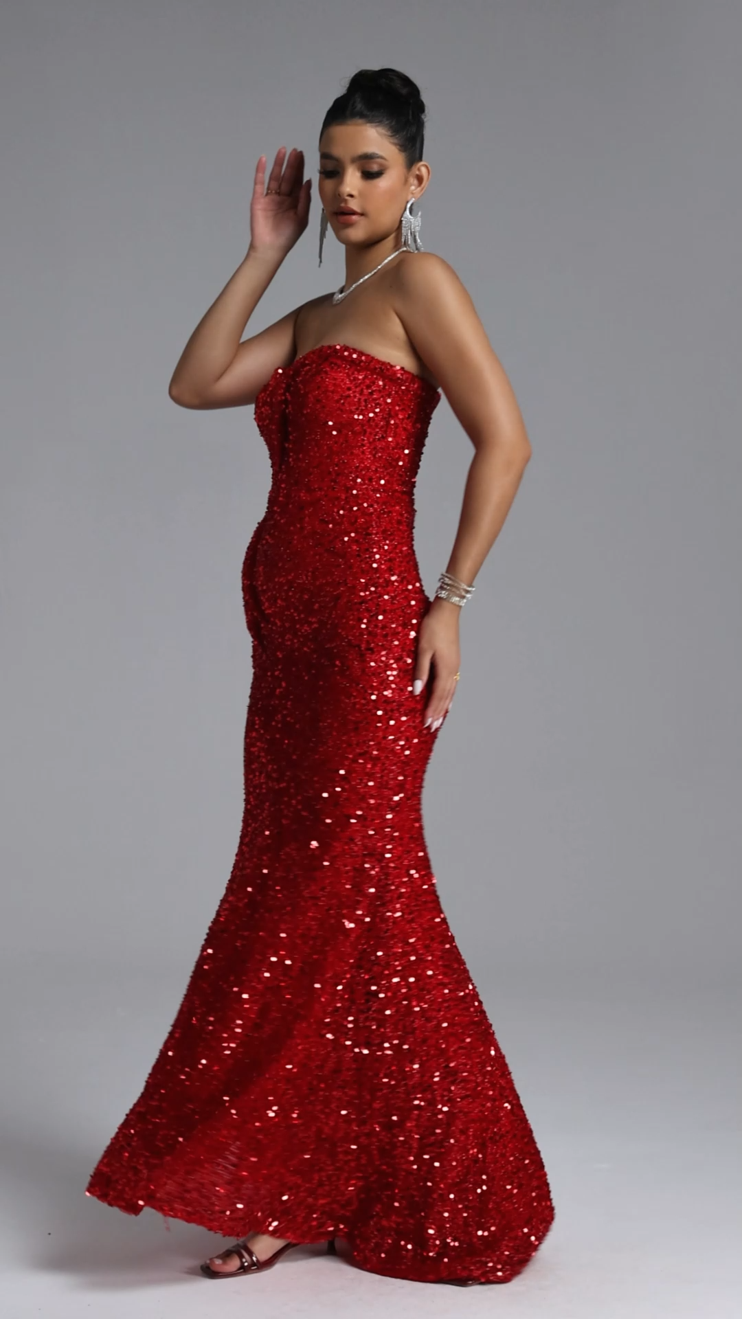 Sydney Glamorous Contour Strapless Deep V Sequin Maxi Dress