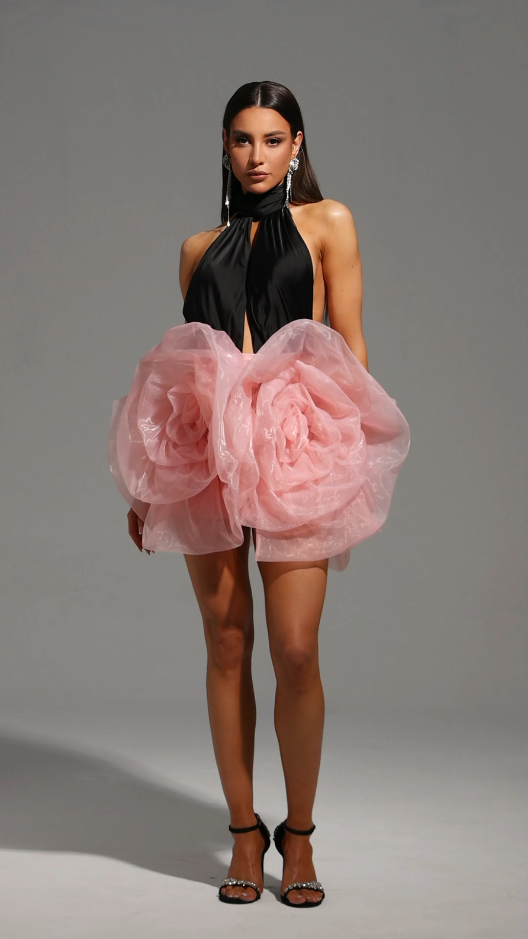 Nadja Halter Sleeveless Flowers Mini Dress