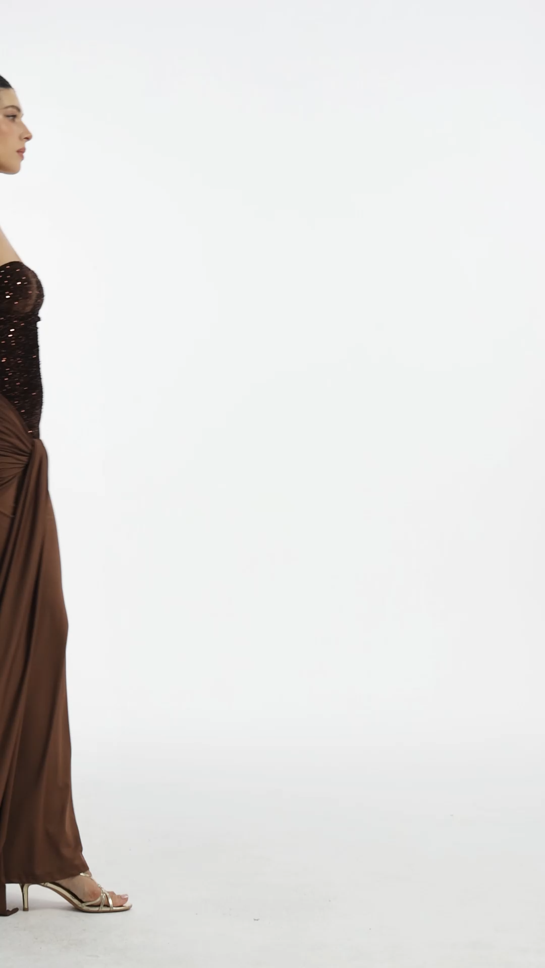 Sharlot Elegant Contour Strapless sequin Draped Knit Maxi Dress