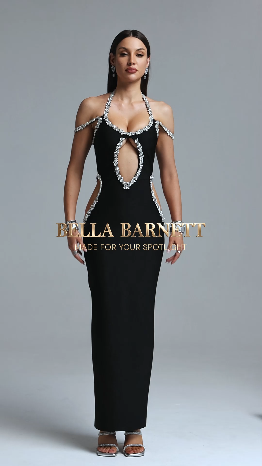 Viki Glamorous Contour Cut Out Rhinestone Embellished Bandage Maxi Dress