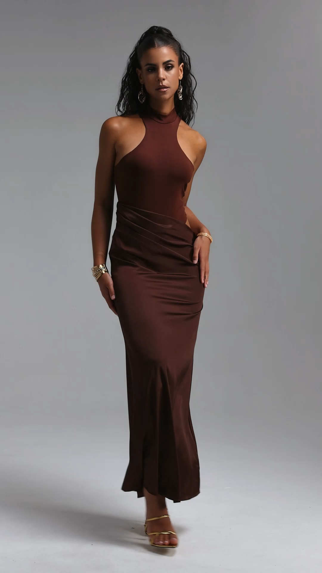 Liaka Minimalist Halter Cut Out Twisted Waist Maxi Dress