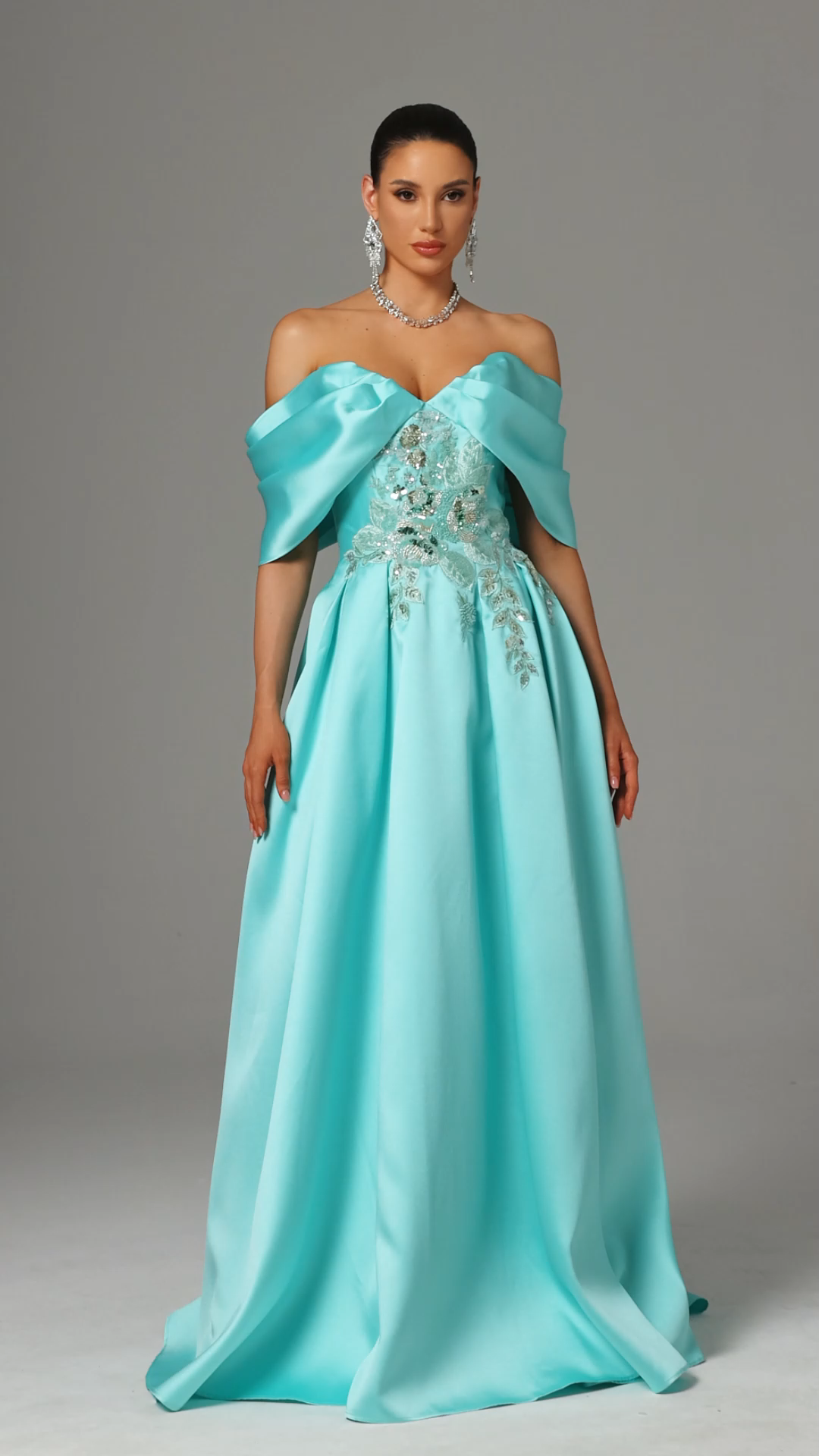 Salamo Off-Shoulder Floral Embroidered Maxi Dress