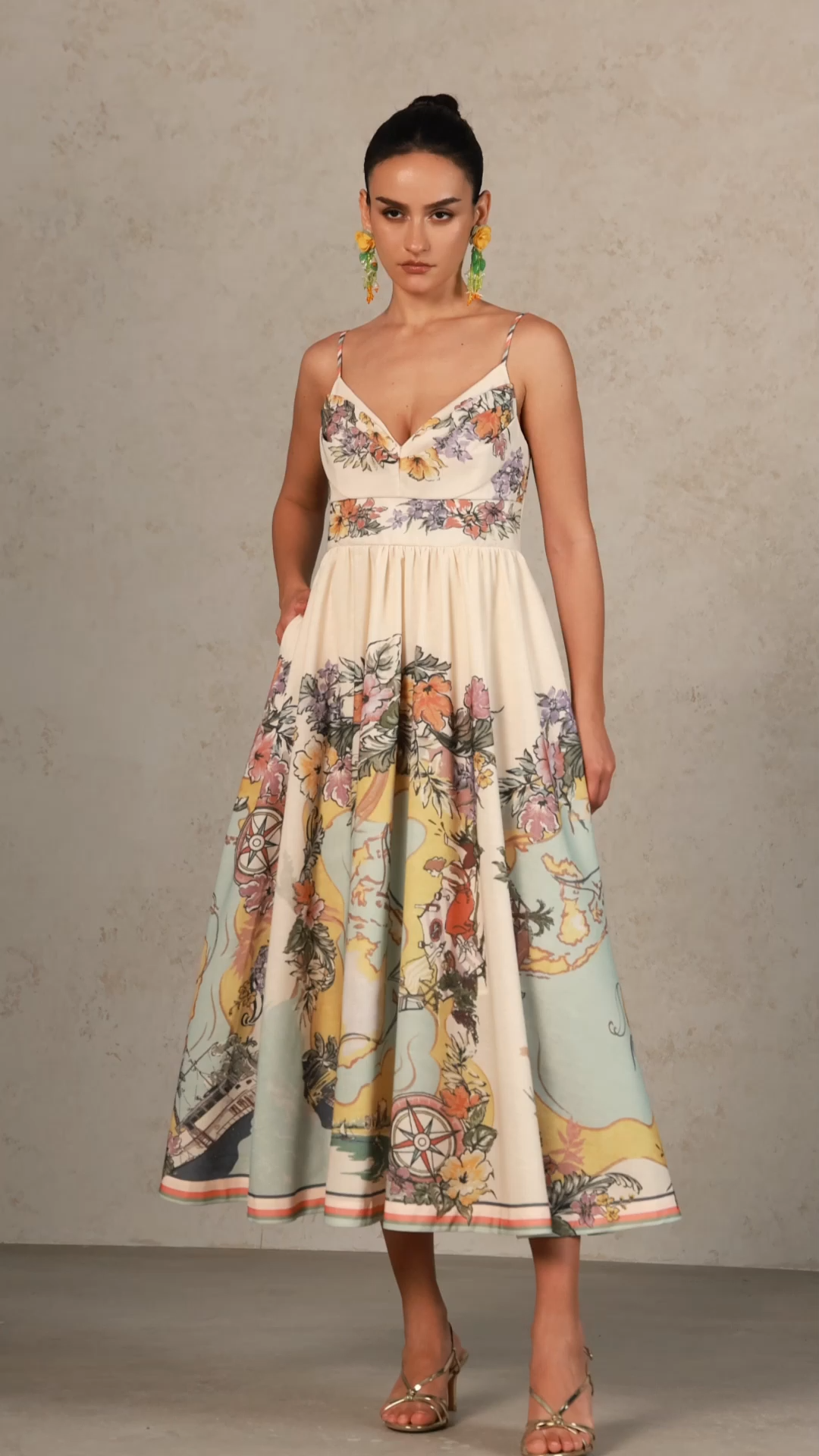 Ena Halter Floral Printed Midi Dress