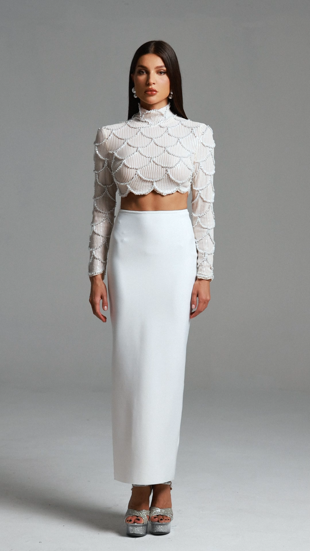 Riane Long Sleeves Pearl Bandage Two-Piece Set