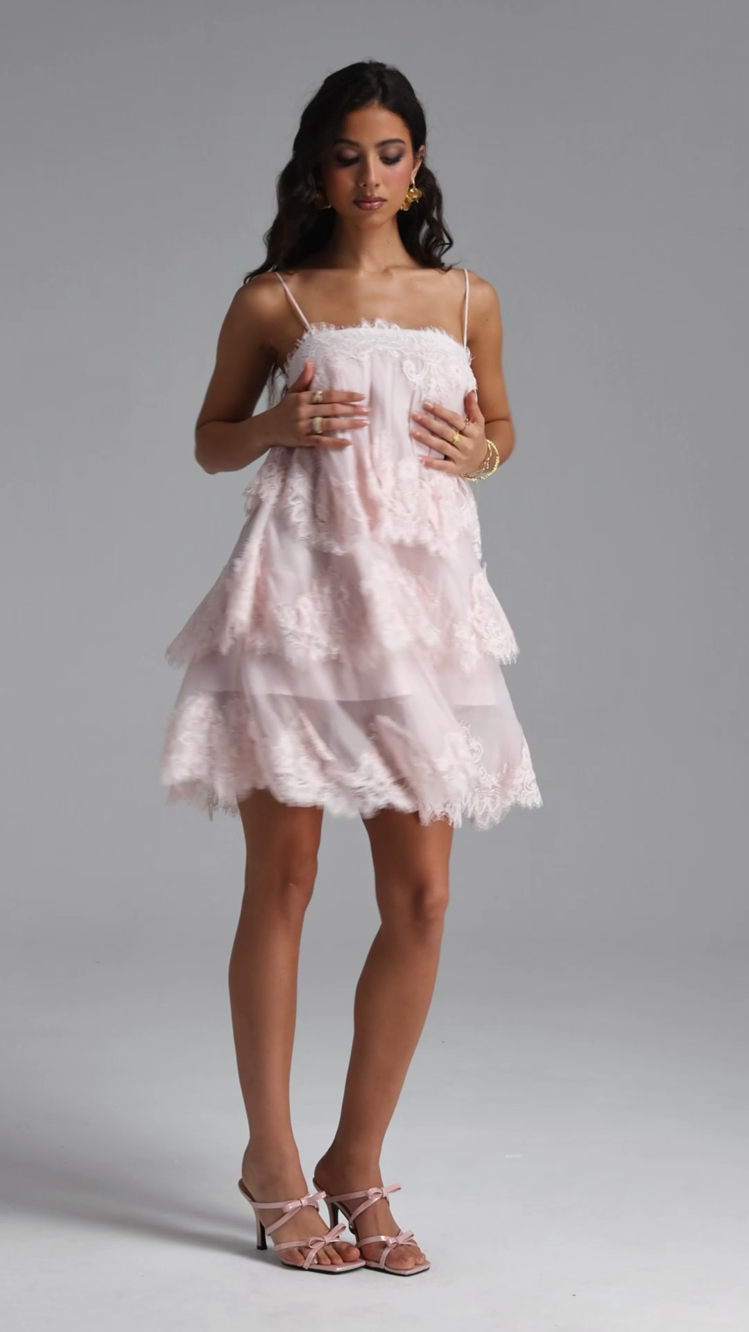 Paloma Resort Flowy Sleeveless Lace Detailing Woven Pink Mini Dress