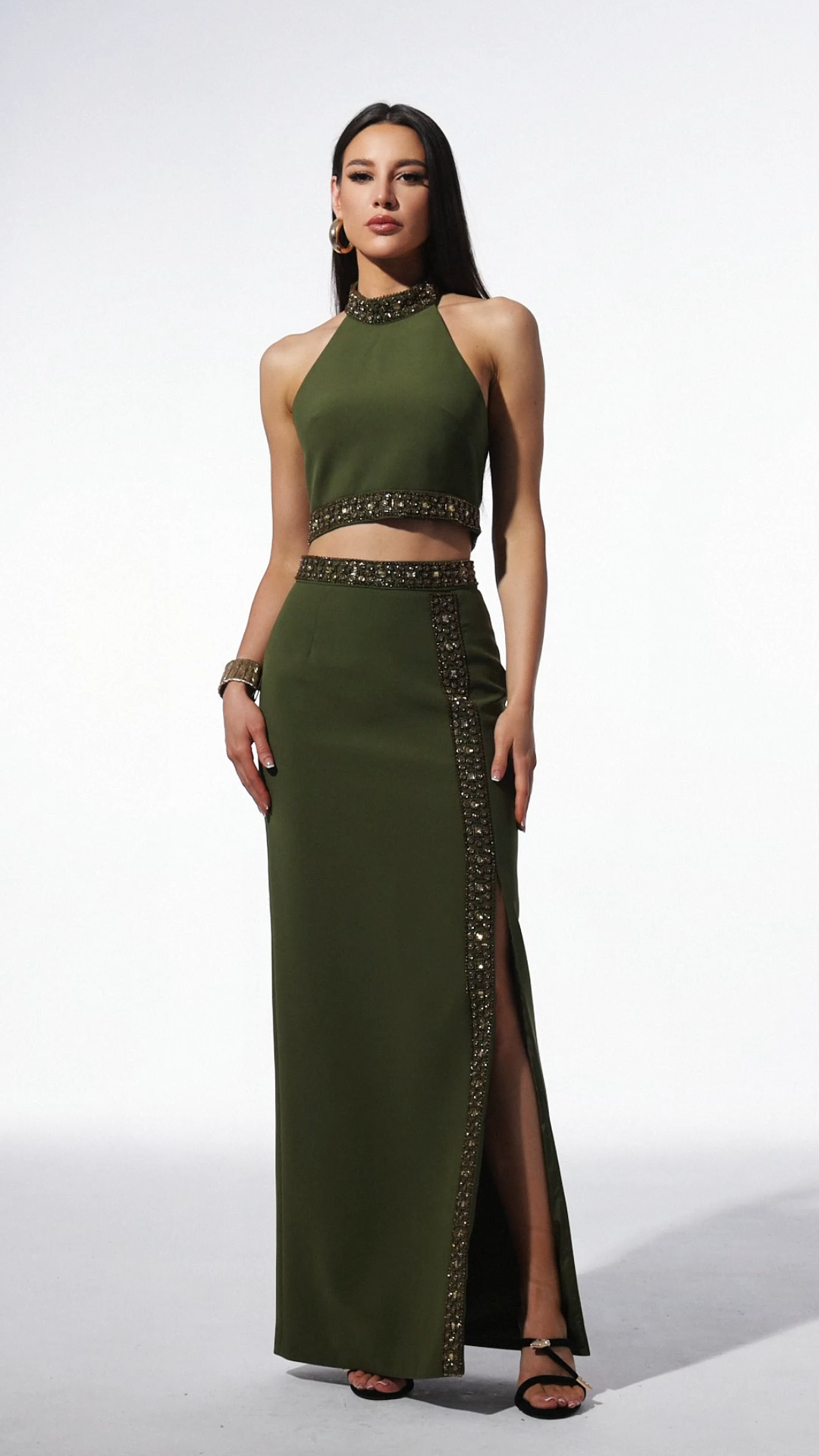 Shaha Halter Sleeveless Diamond Slit Maxi Two Piece Set