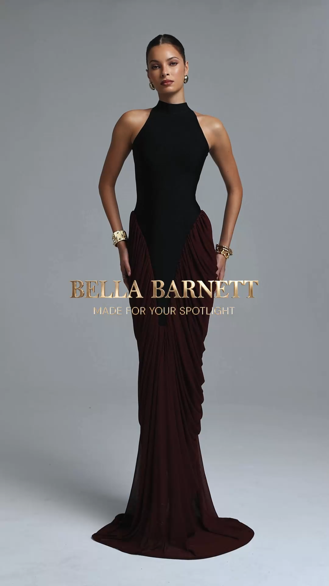 Eugenia Elegant Flowy Halter Neck Ruched Contrast Bandage Maxi Dress
