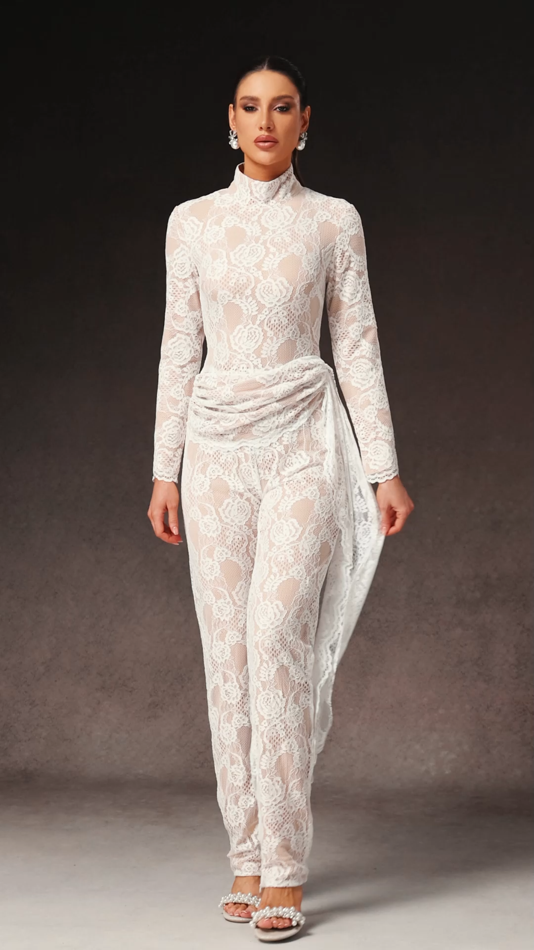 Larry Long Sleeve Lace Ribbon Maxi Jumpsuit