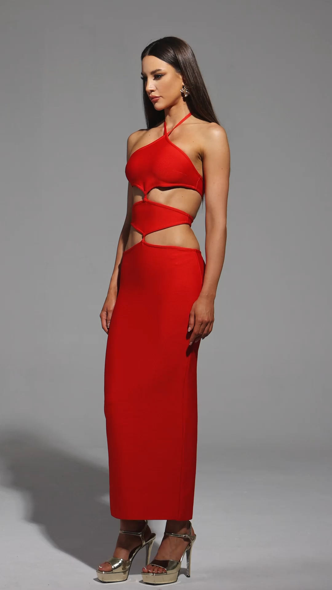 Tini Halter Sleeveless Hollowed out Bandage Maxi Dress