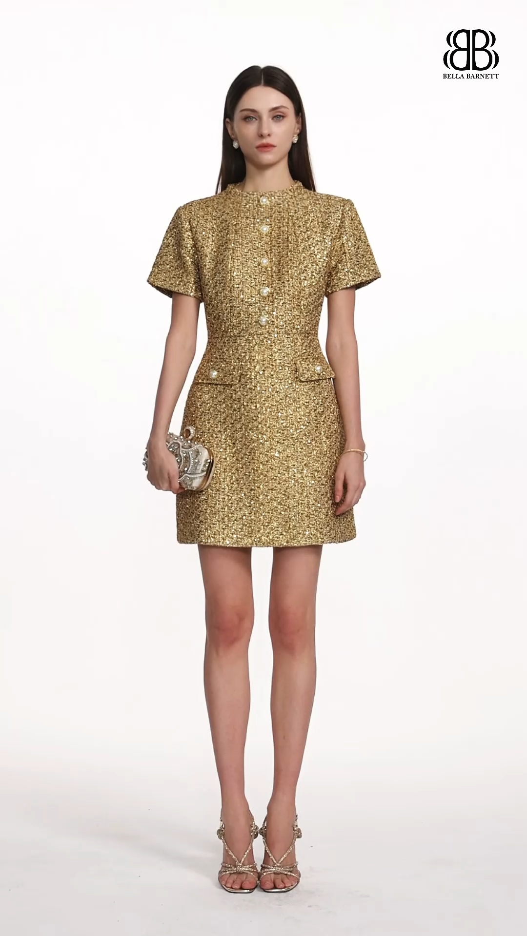 Vlafa Glamorous Tailored Short Sleeve Buttoned Tweed Mini Dress