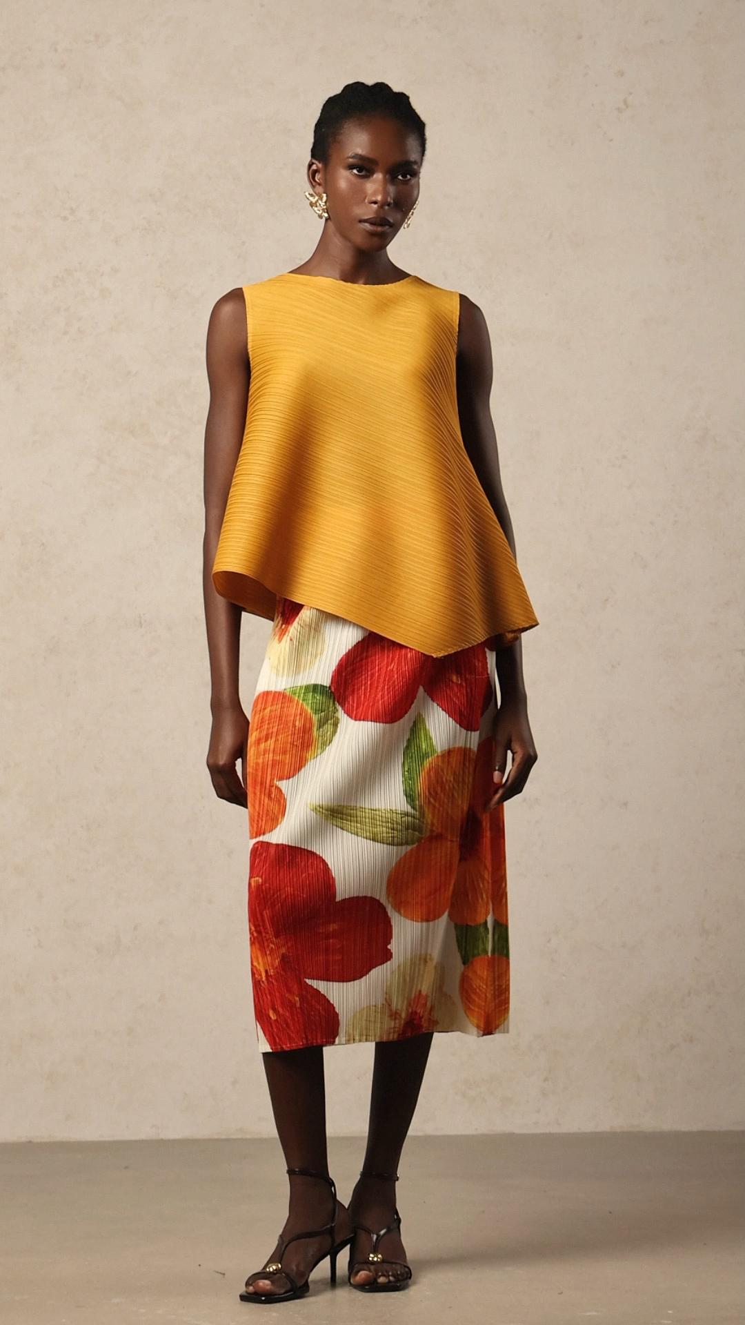 Monroe Folds Floral Printed Top And Midi Skirt Two-Piece Set