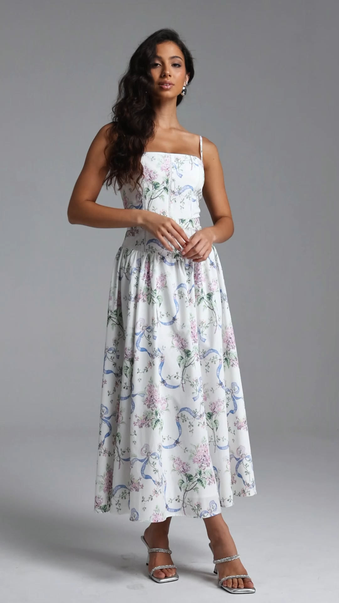 lacai Romantic Tailored Sleeveless Floral Print Woven Maxi Dress