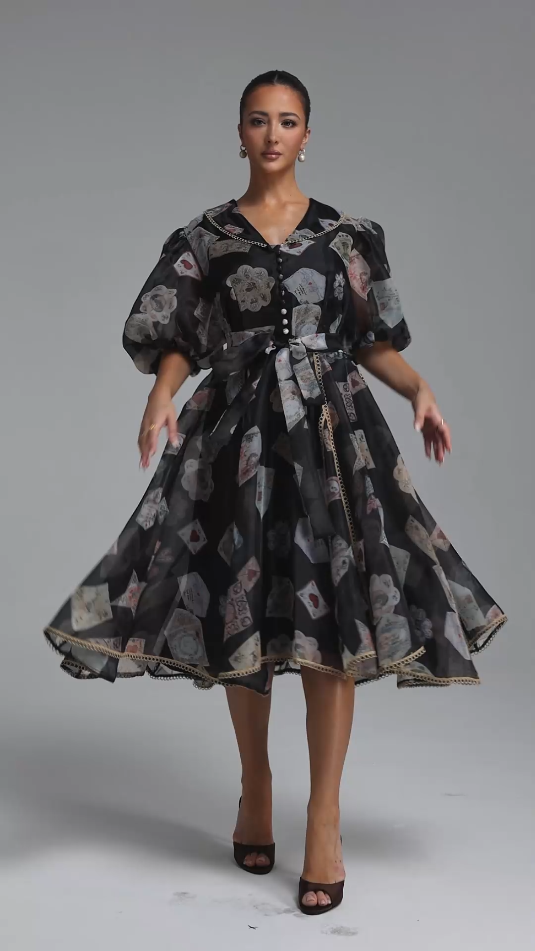 Rury Resort Flowy Puff Sleeve Woven Black Mini Dress