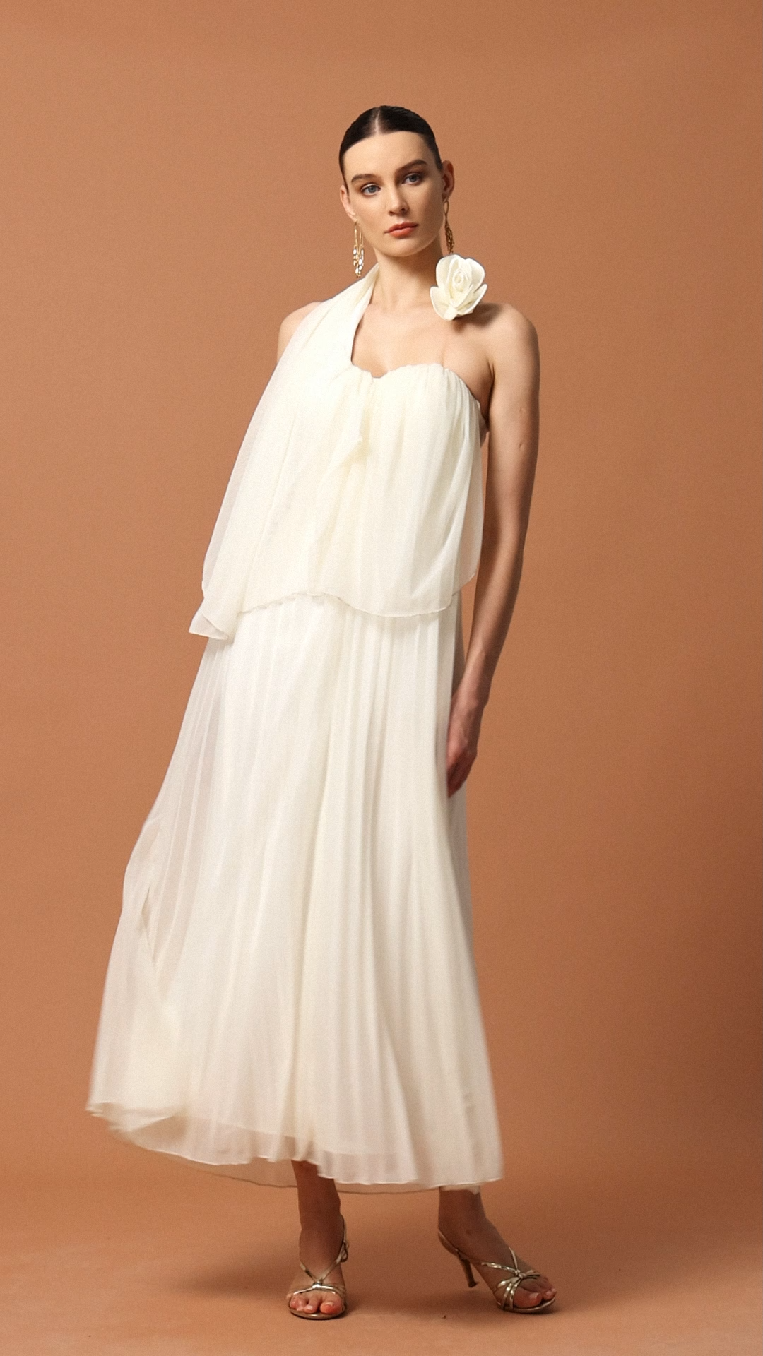 Kavasa Sleeveless Flower Folds Maxi Dress