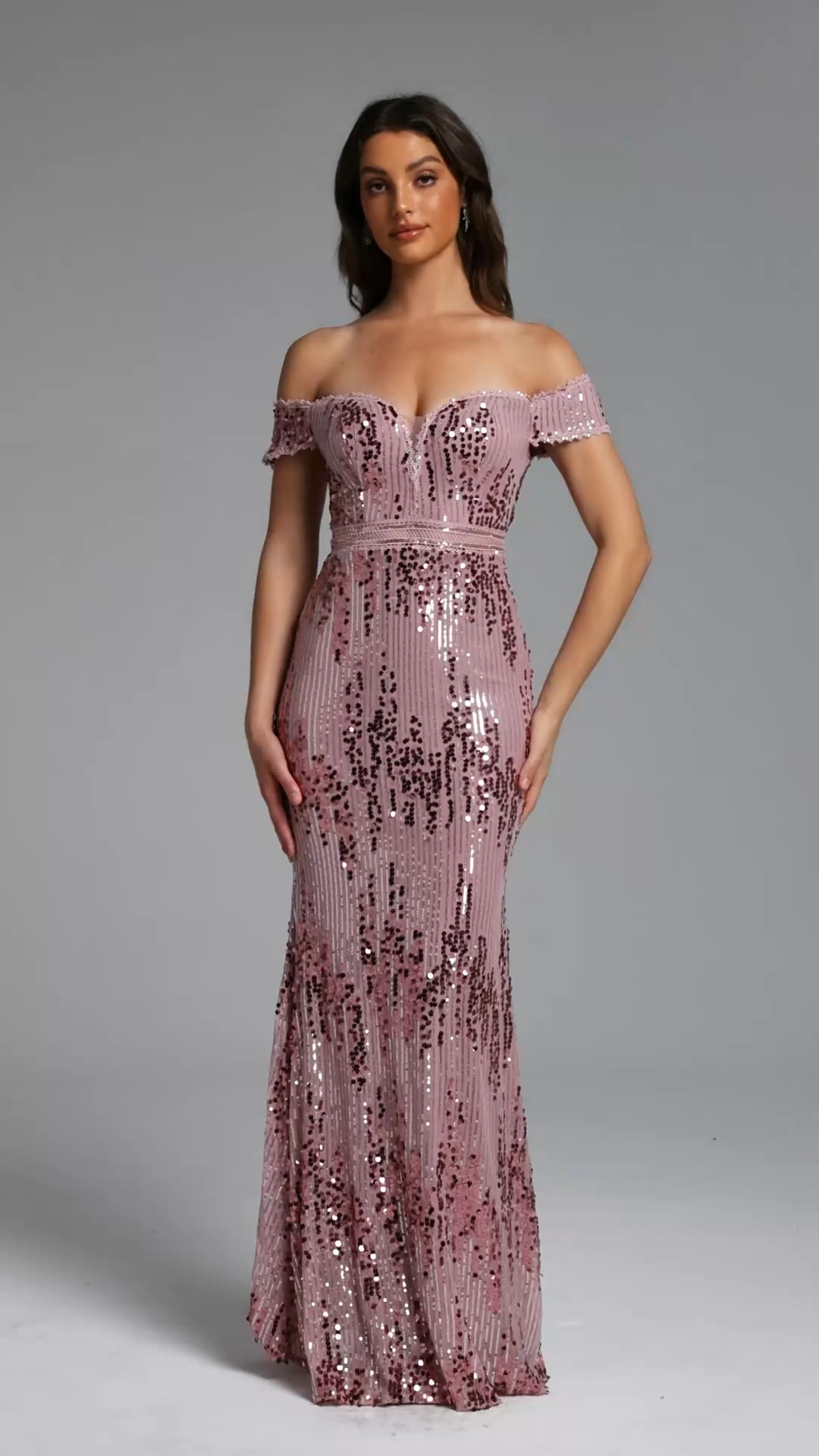 Maura Romantic Contour Off Shoulder Sequin Maxi Dress