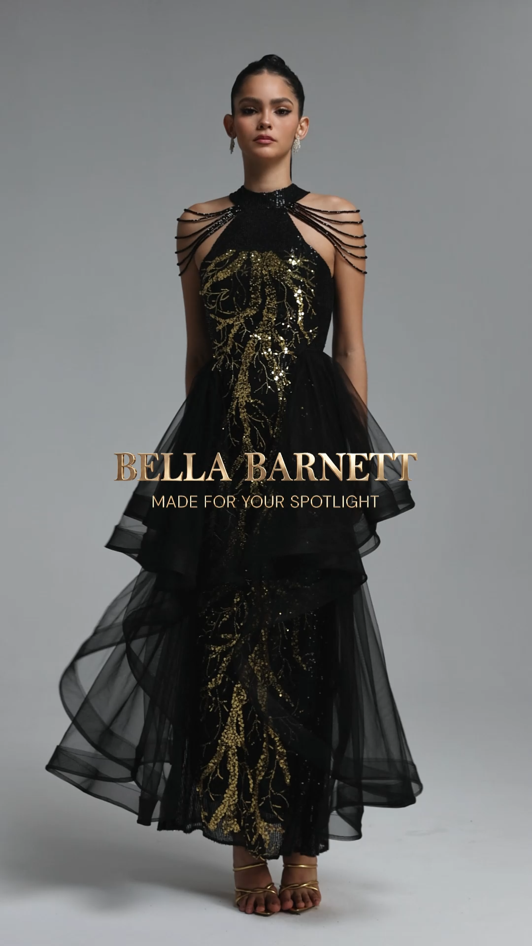 Hailey Glamorous Halter Tassel Sequin Embroidered Tulle Maxi Dress