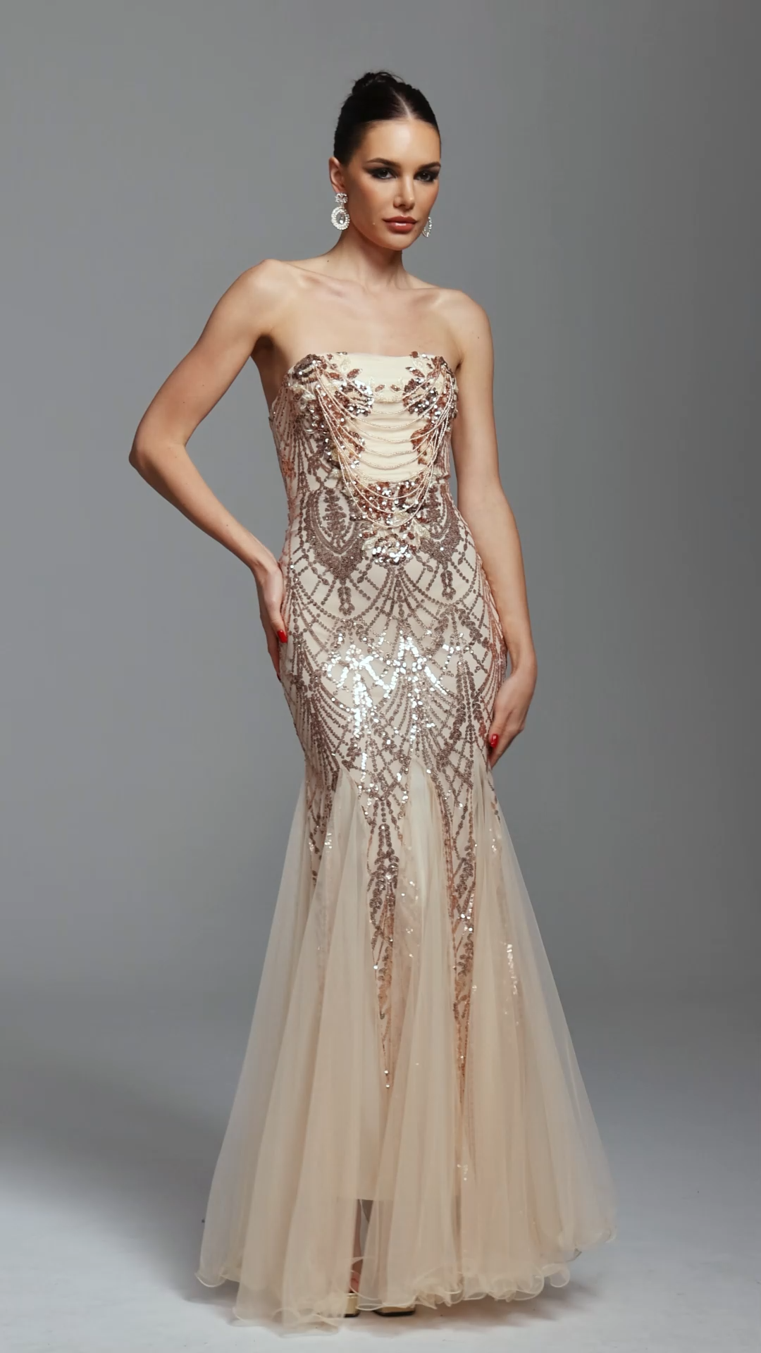 Rosmarie Glamorous Contour Strapless Sequin Maxi Dress