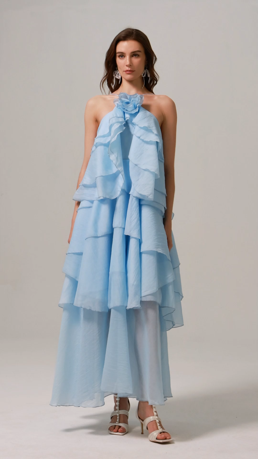 Shirley Sleeveless Flower Folds Maxi Dress