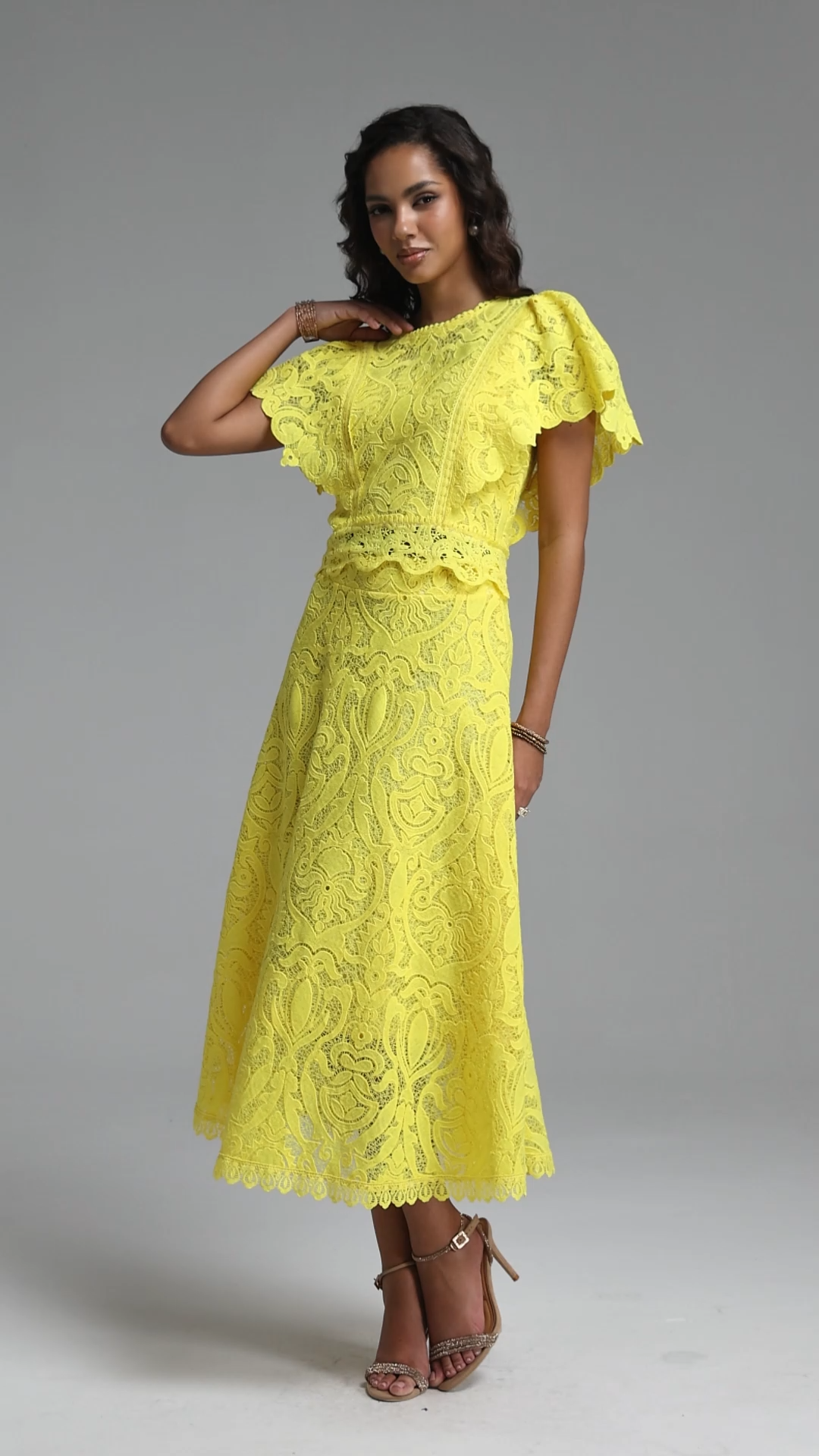Pamak Romantic Tailored Ruffle Lace Maxi Dress